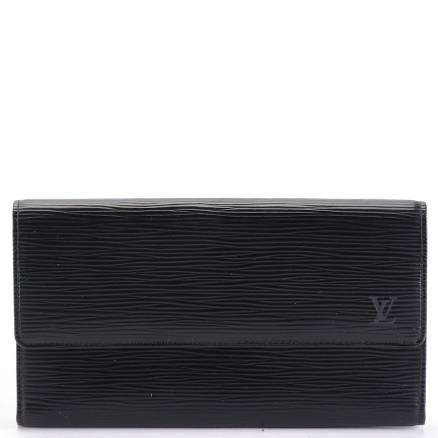 Louis Vuitton Long Organizer Wallet in Black Epi and Smooth Leather