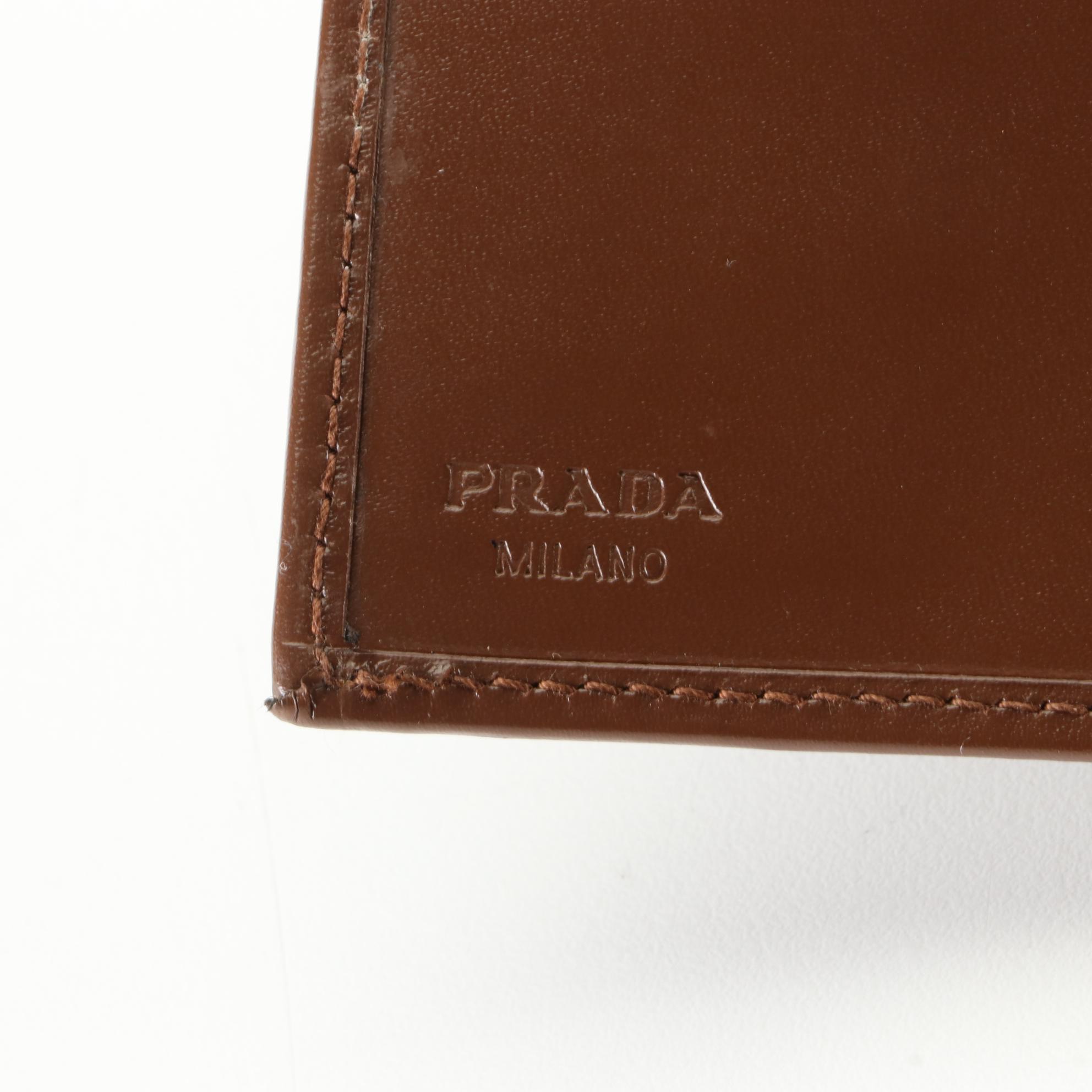 Prada Compact Wallet in Smooth Brown Leather