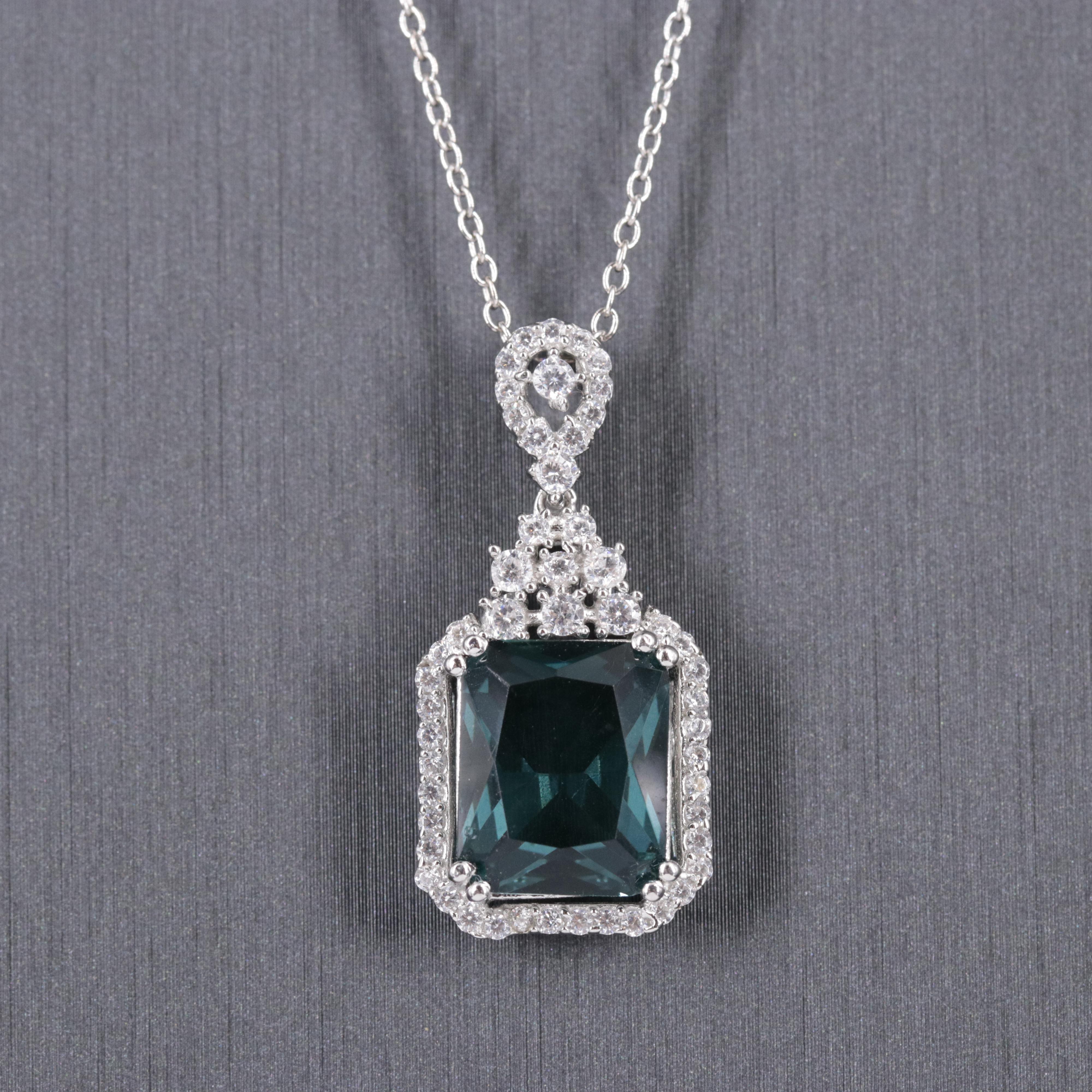Sterling Silver Topaz and Cubic Zirconia Pendant Necklace