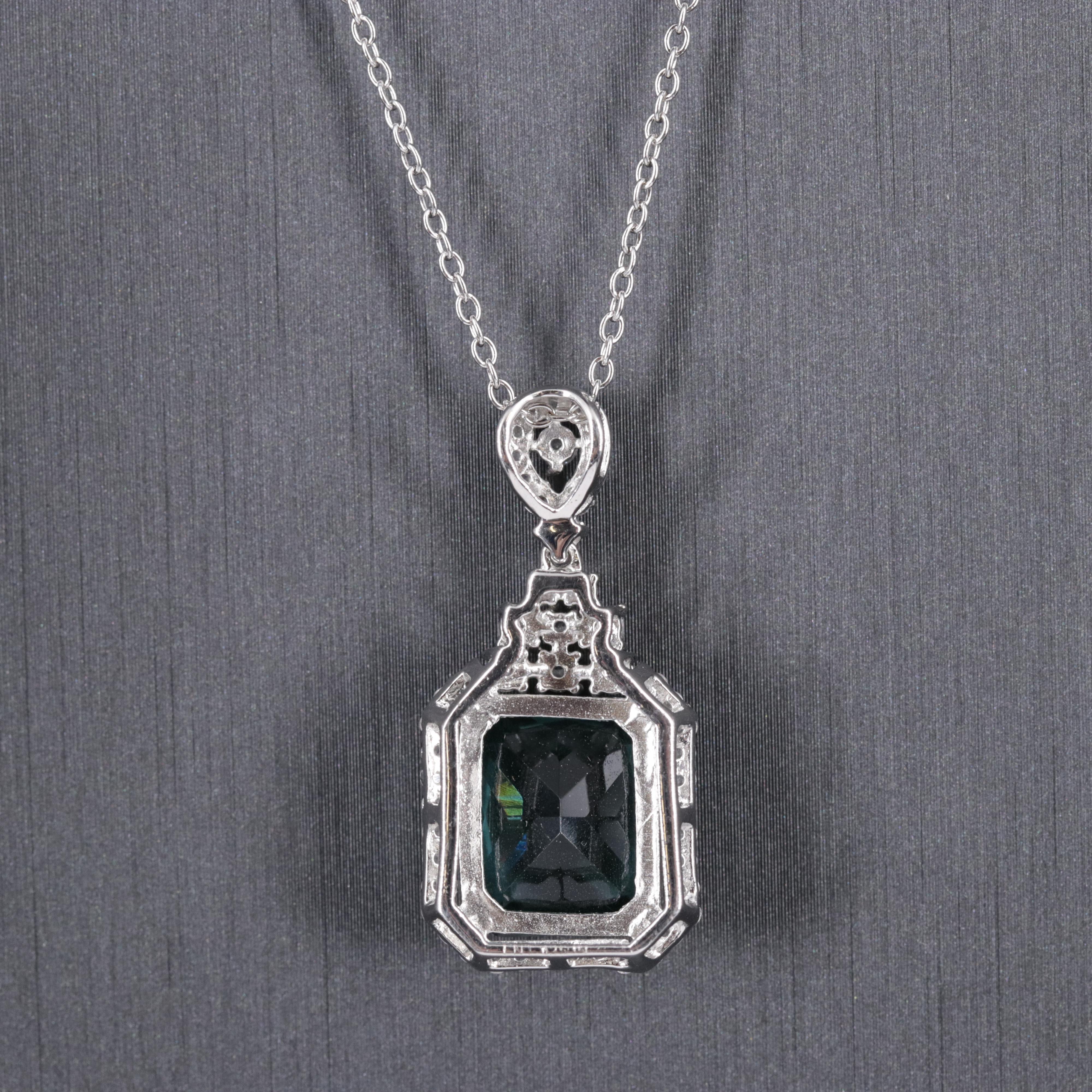 Sterling Silver Topaz and Cubic Zirconia Pendant Necklace