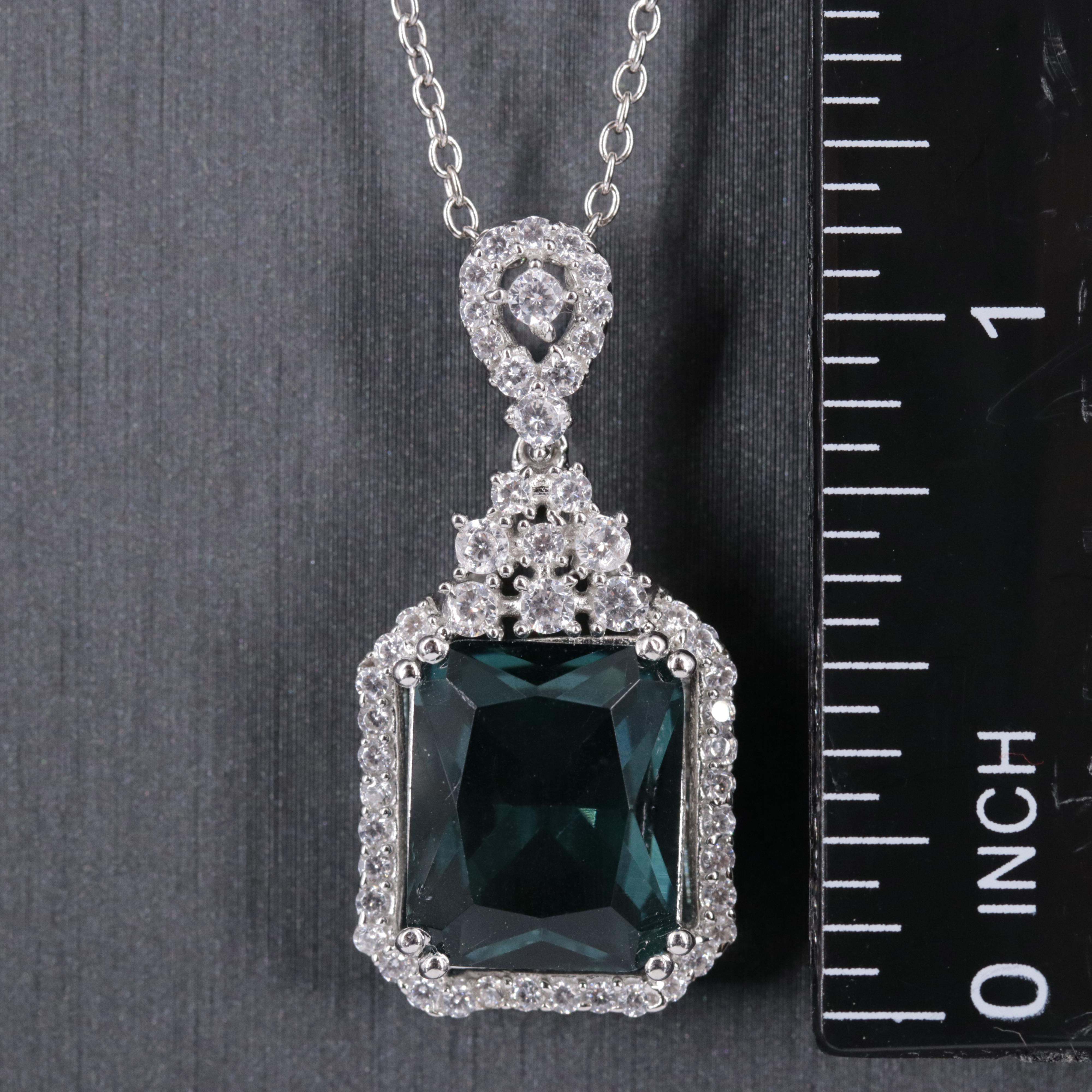 Sterling Silver Topaz and Cubic Zirconia Pendant Necklace