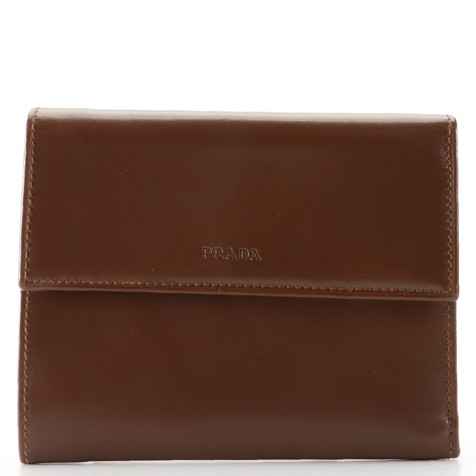 Prada Compact Wallet in Smooth Brown Leather