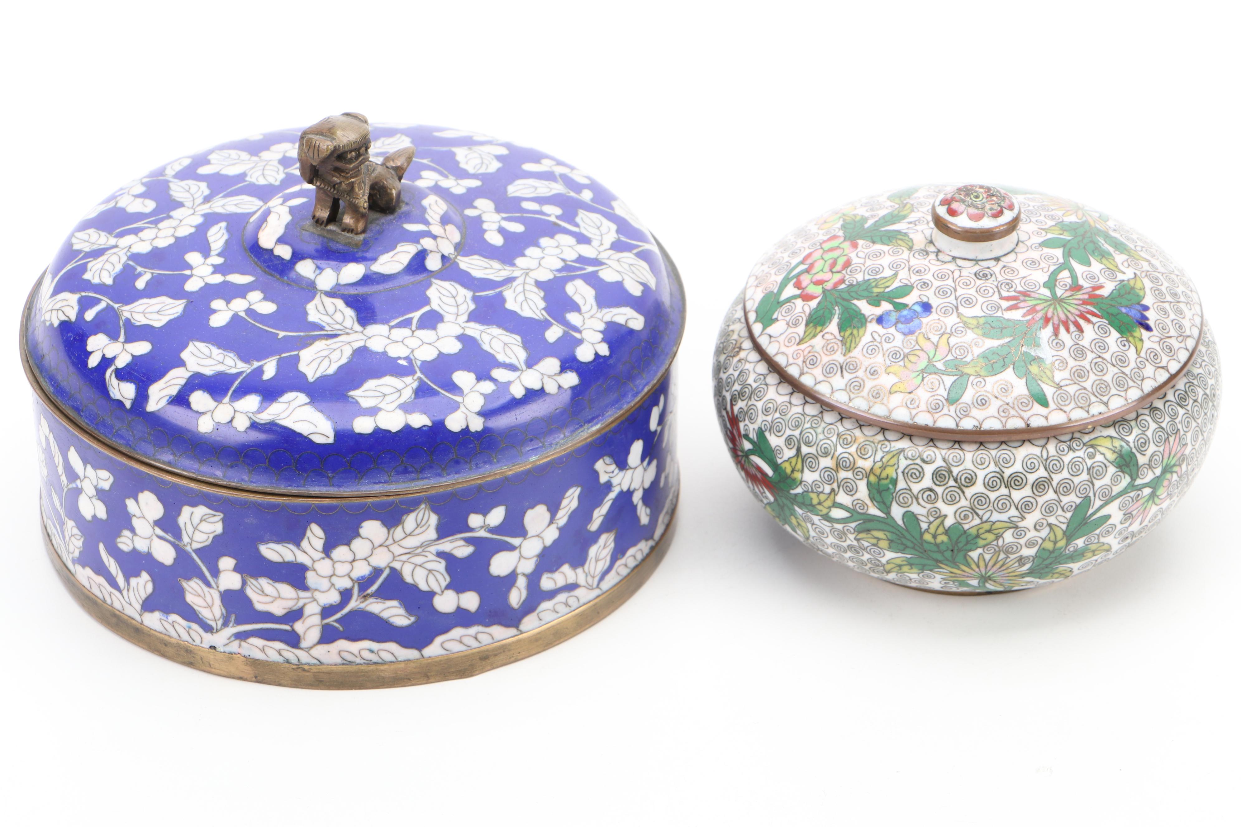 Chinese Cloisonné Guardian Lion Finial Box and More Décor