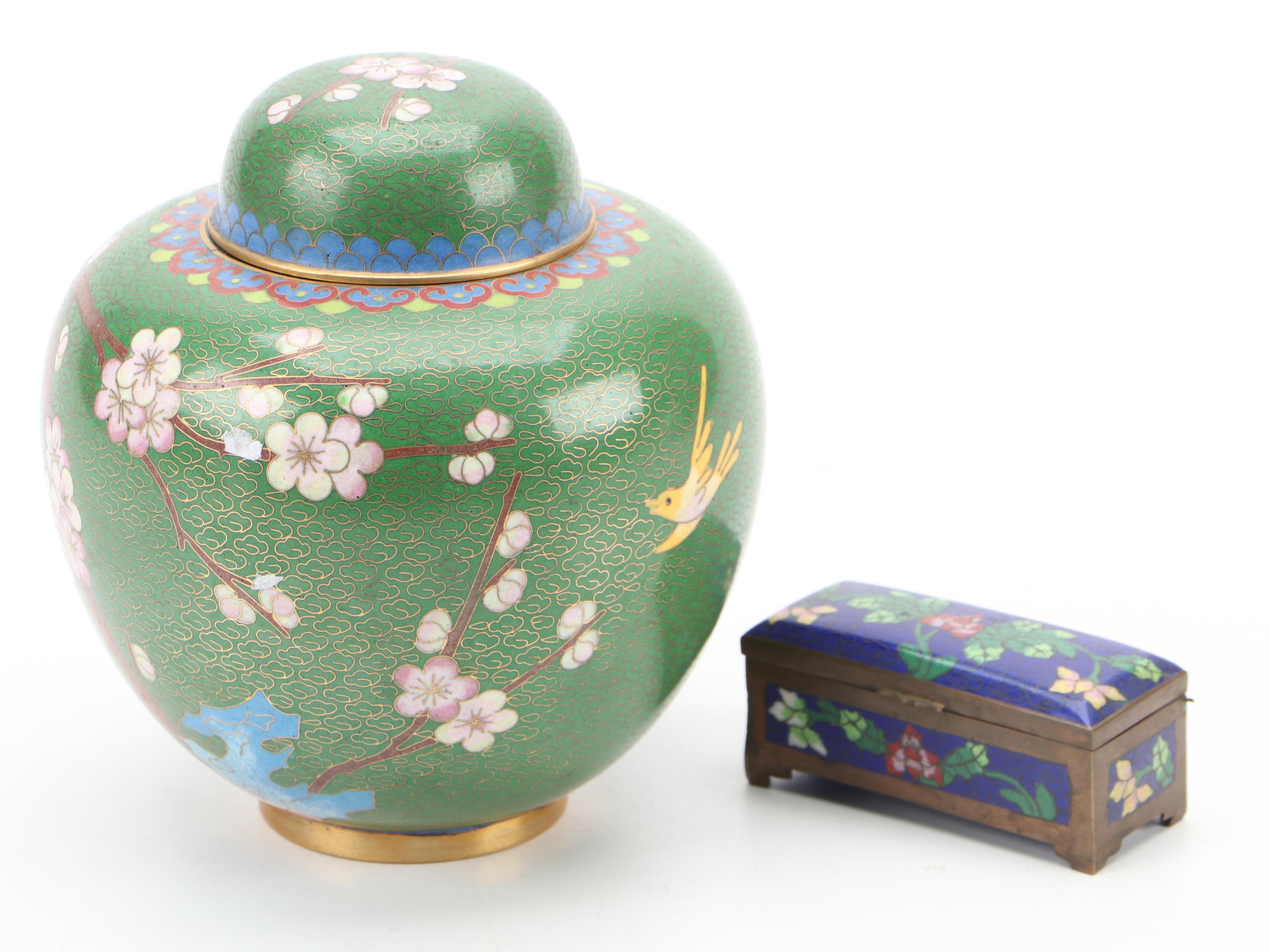Chinese Cloisonné Guardian Lion Finial Box and More Décor