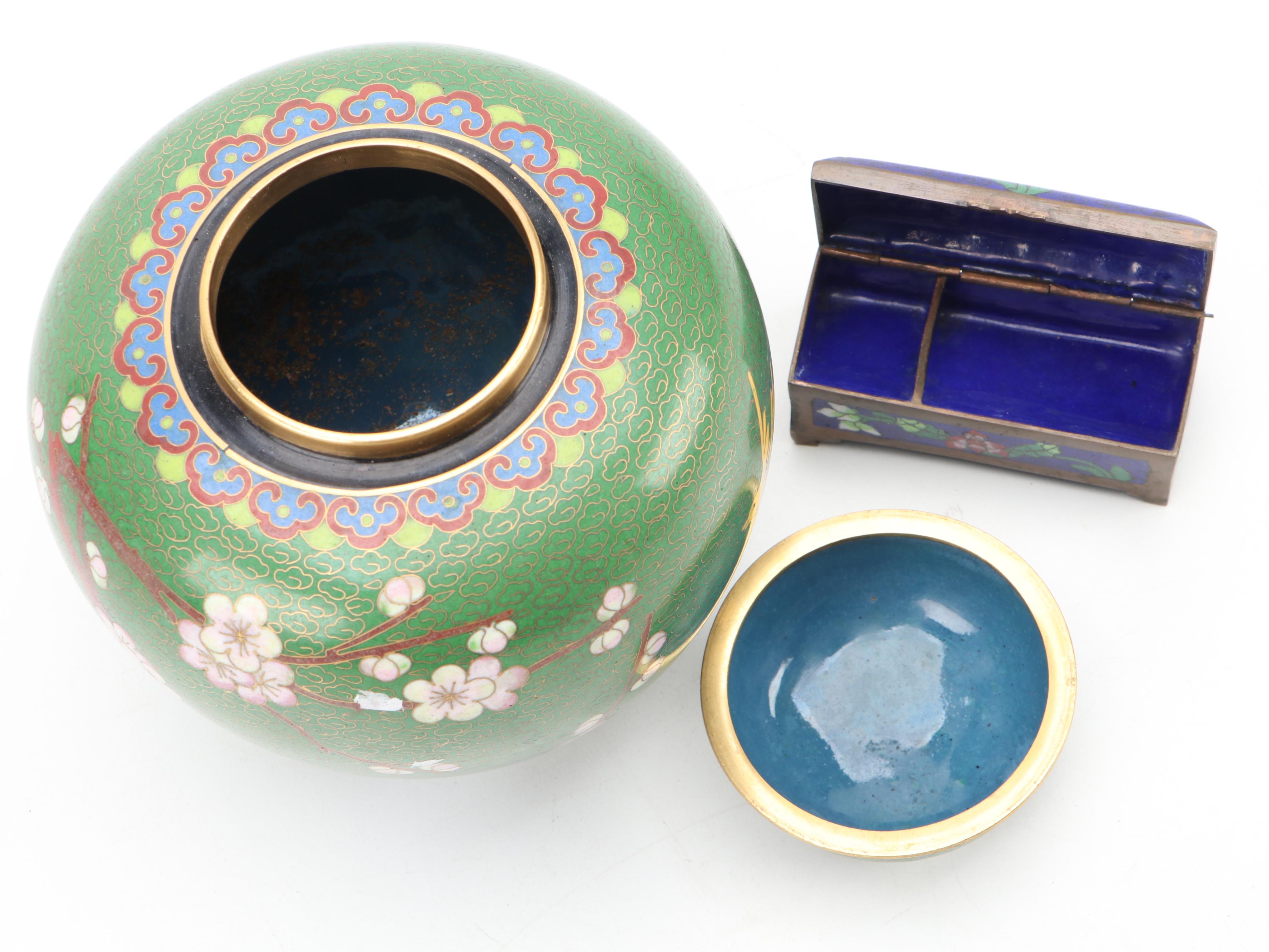 Chinese Cloisonné Guardian Lion Finial Box and More Décor