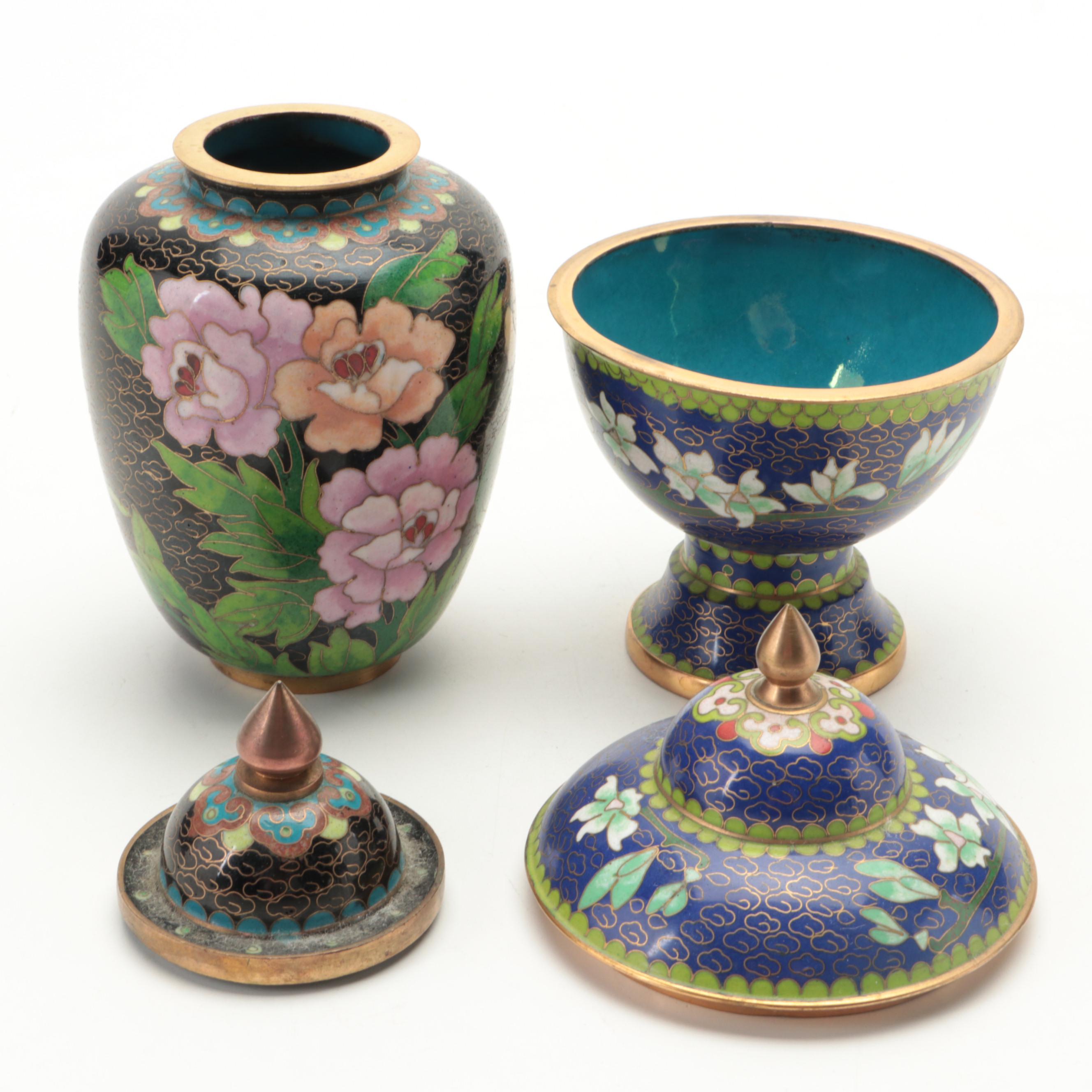 Chinese Cloisonné Vases, Ginger Jar and Lidded Vessel