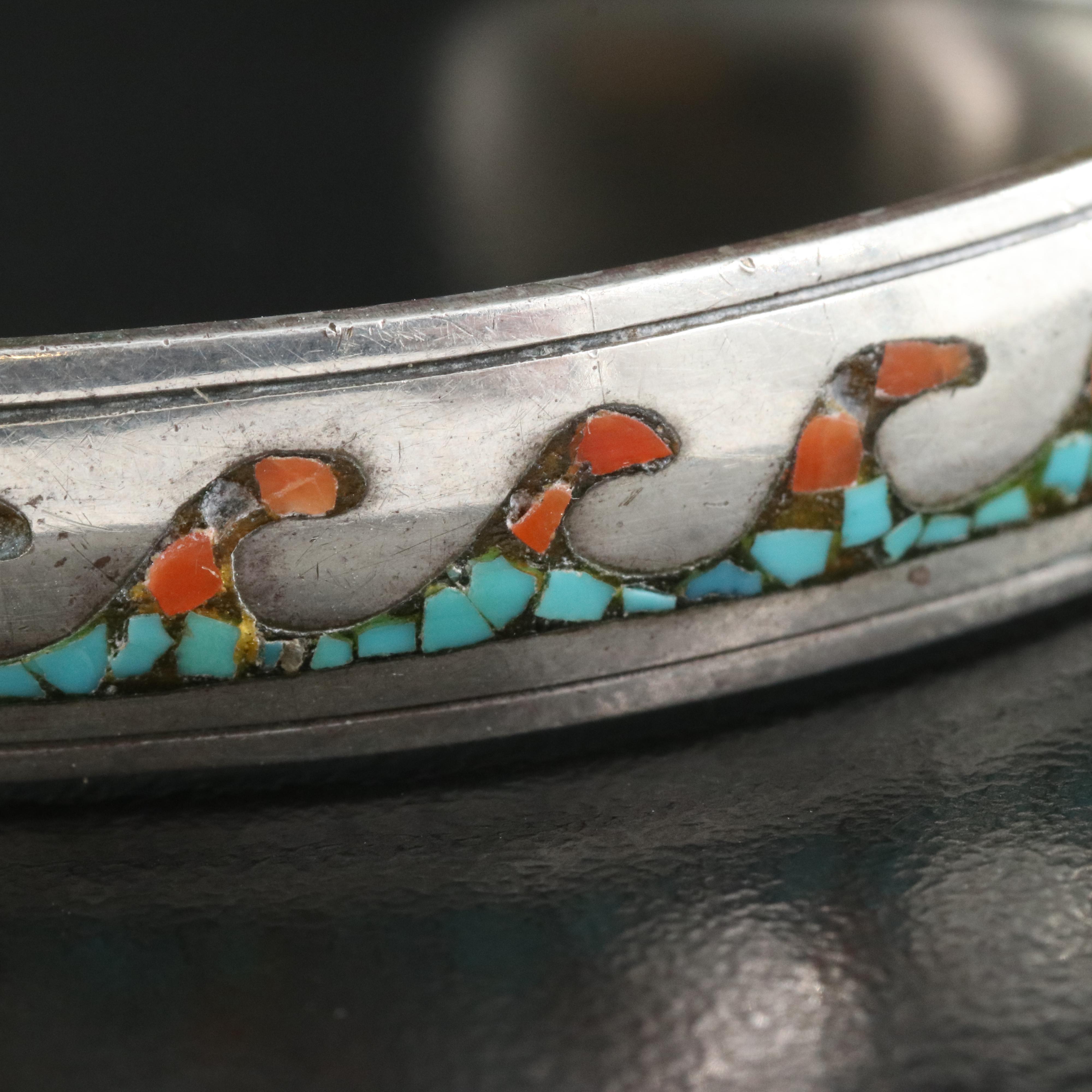 Sterling Mosaic Inlay Waves Cuff