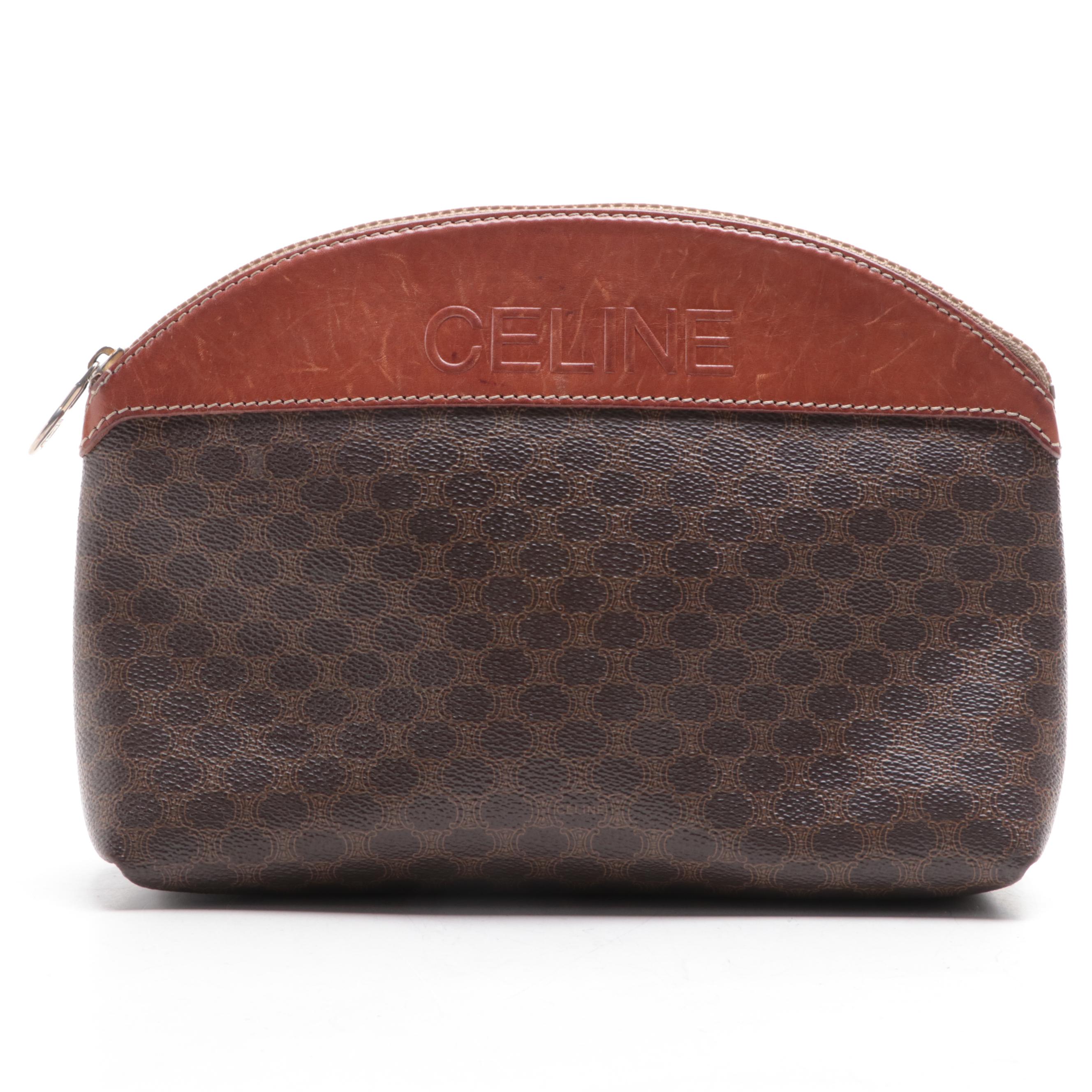 Celine Zip Pouch in Macadam Coated Canvas and Leather