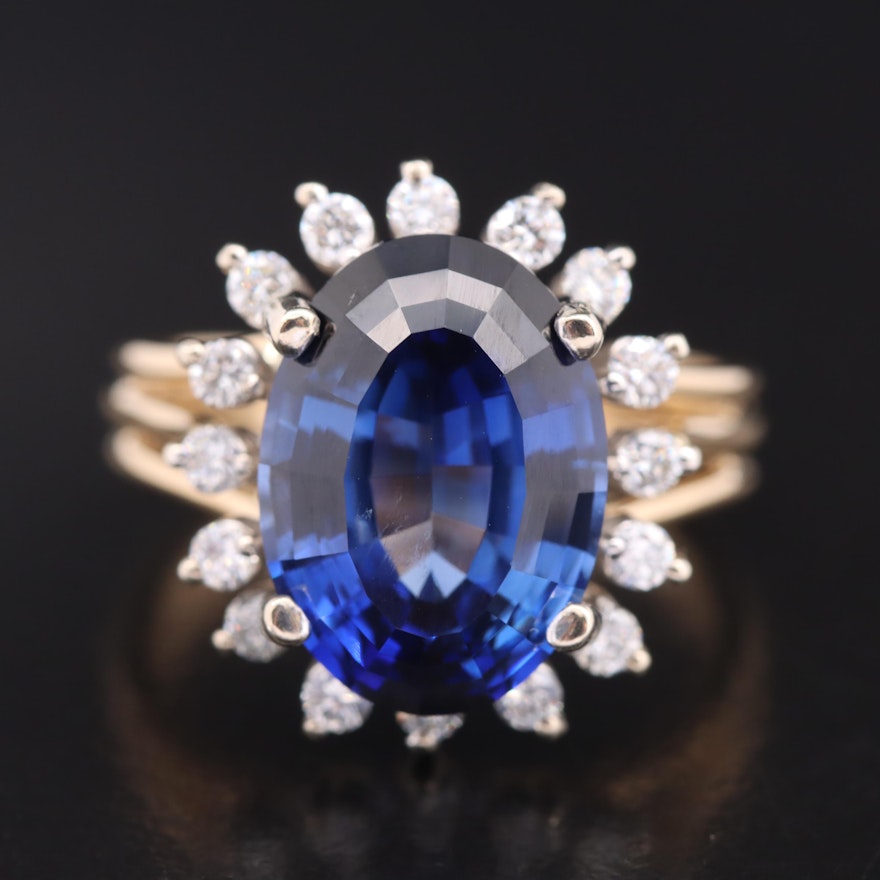 14K Sapphire and Diamond Halo Ring