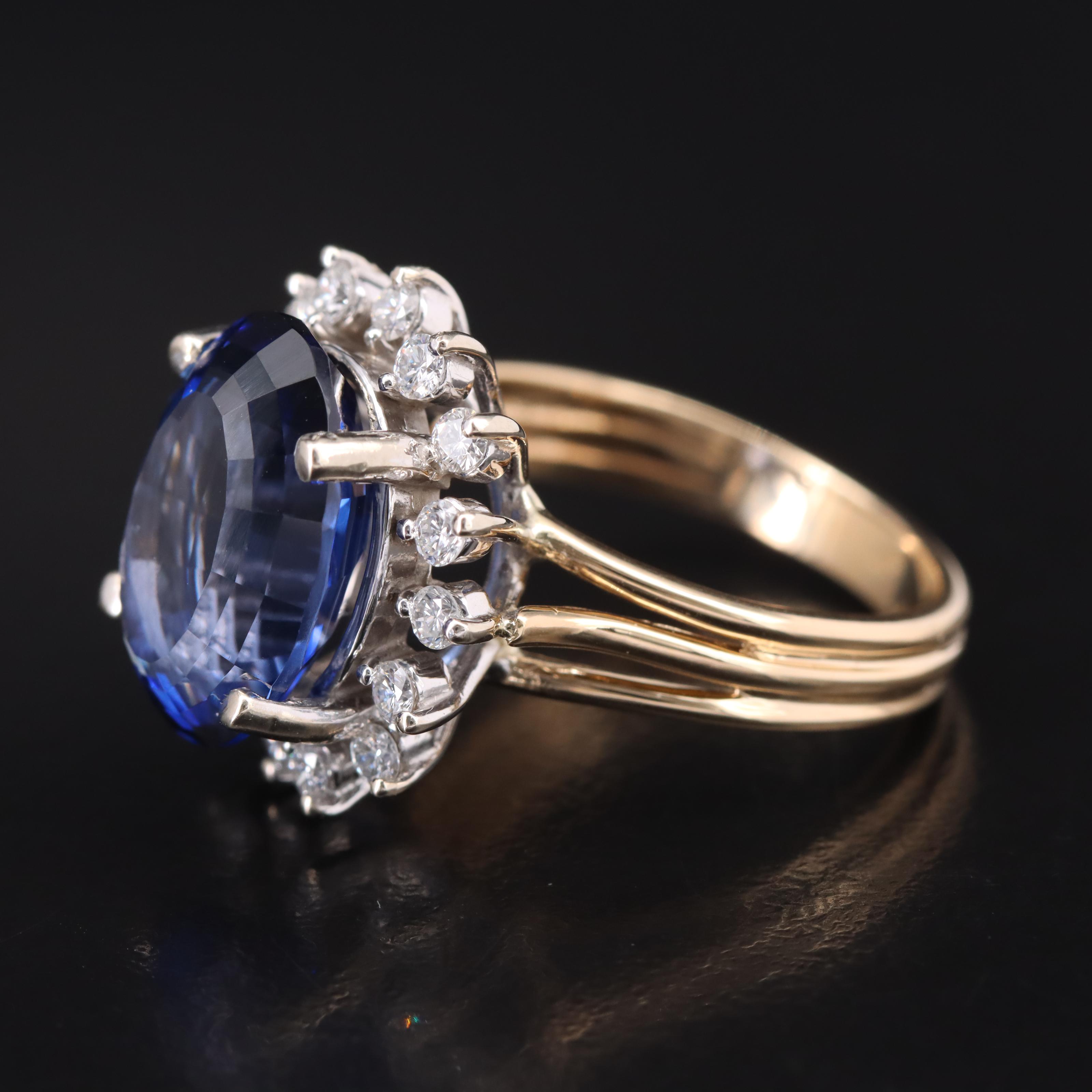 14K Sapphire and Diamond Halo Ring