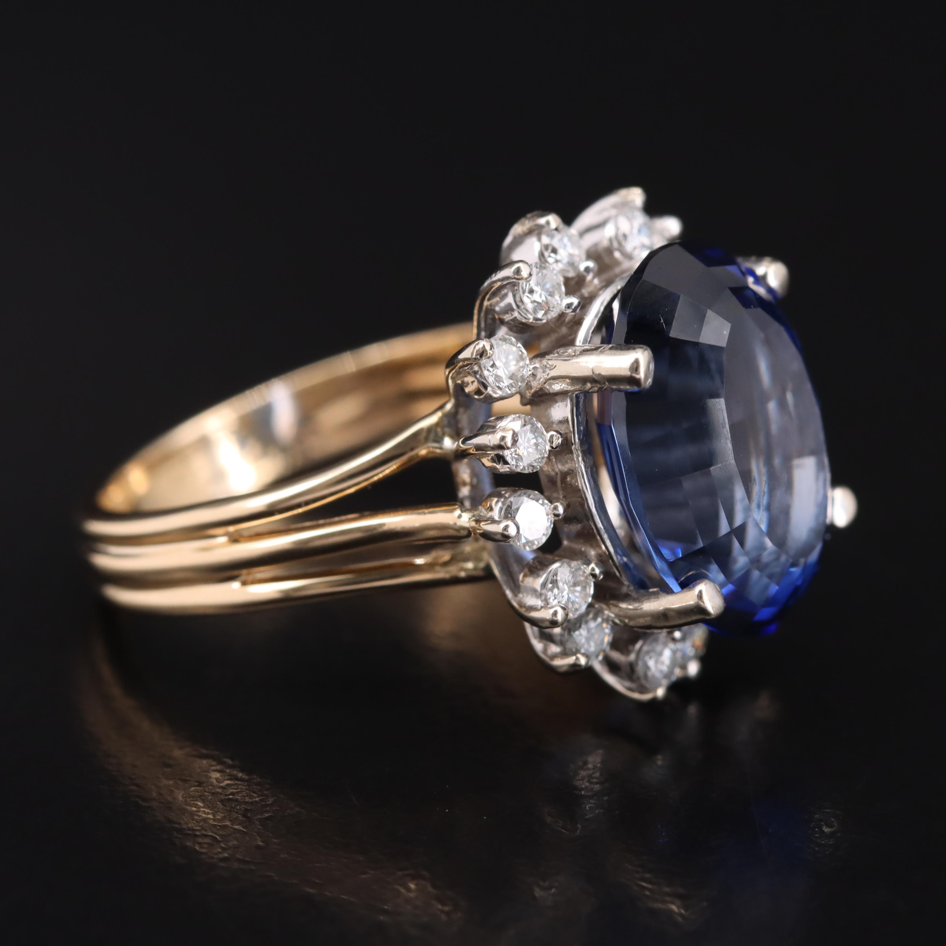 14K Sapphire and Diamond Halo Ring