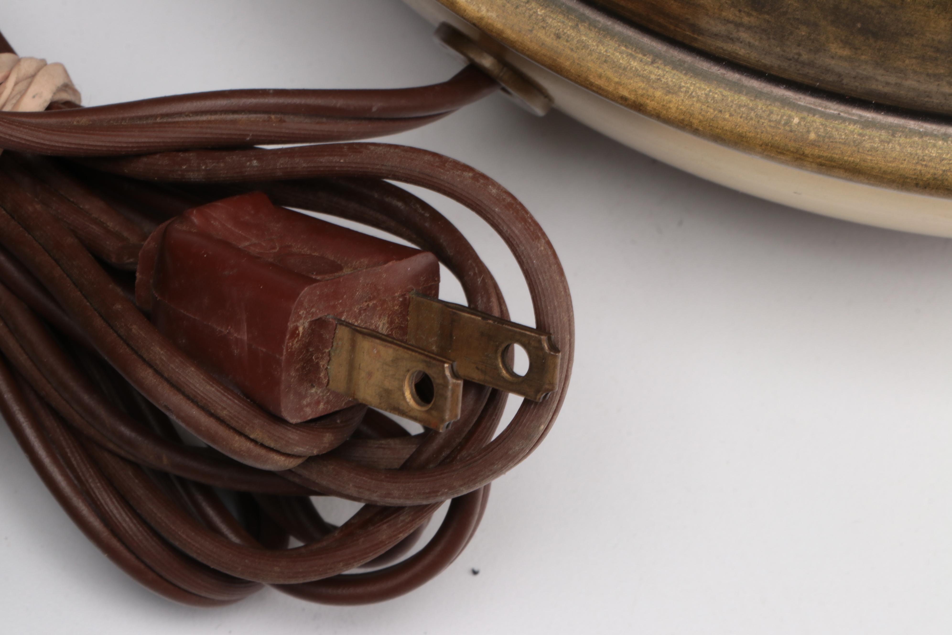 Brass Table Lamp with Fenton Hand-Painted Custard Glass Shade , Mid-20th C.