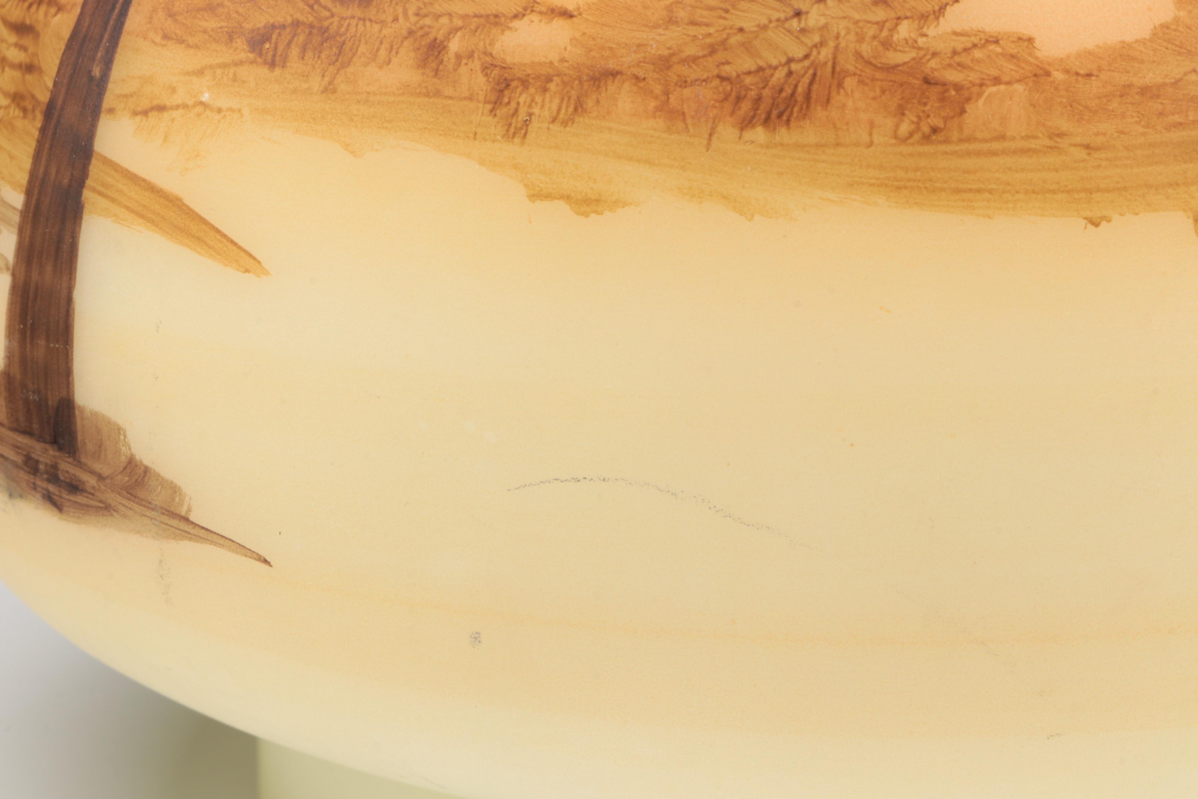 Brass Table Lamp with Fenton Hand-Painted Custard Glass Shade , Mid-20th C.