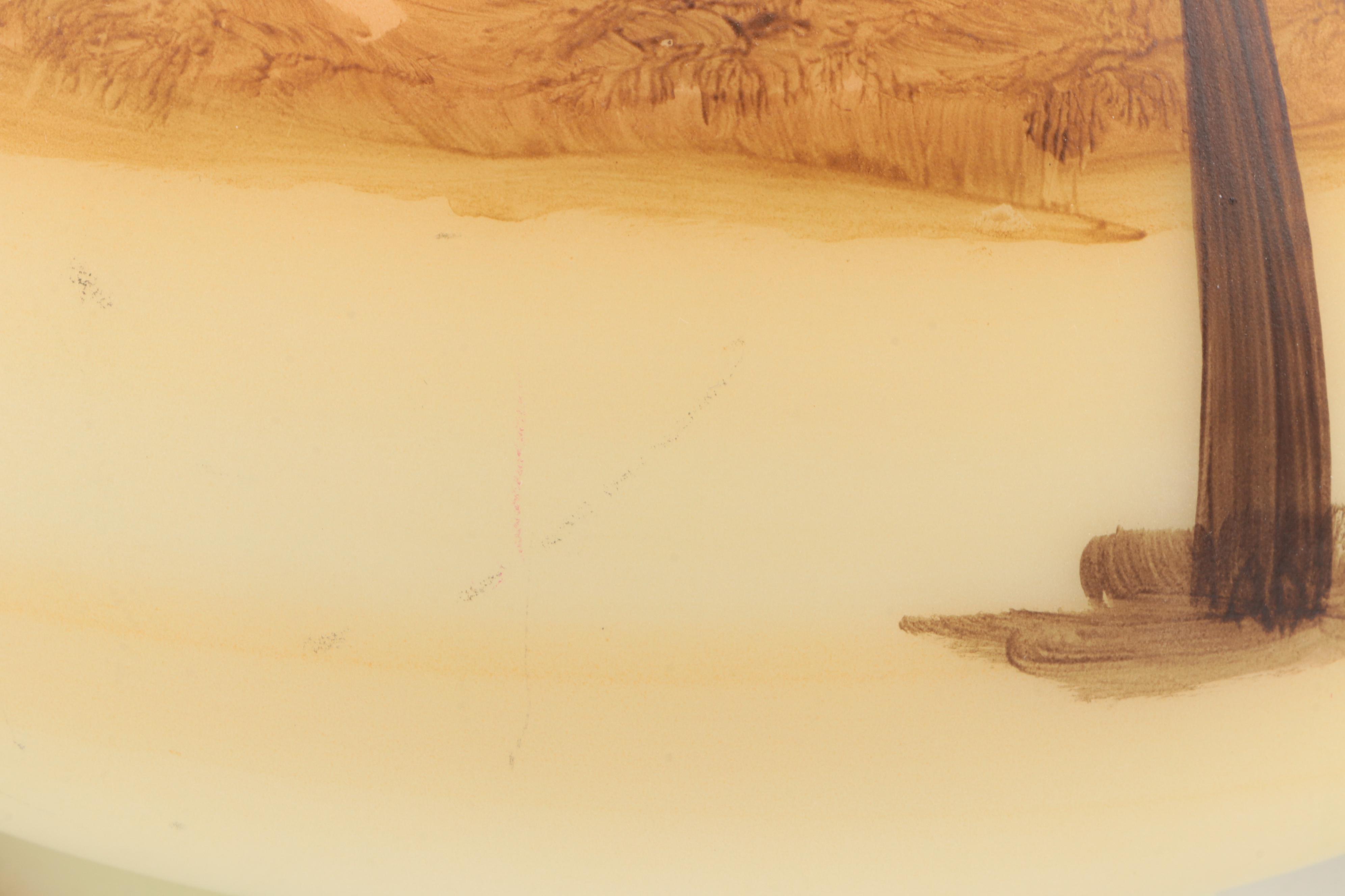 Brass Table Lamp with Fenton Hand-Painted Custard Glass Shade , Mid-20th C.