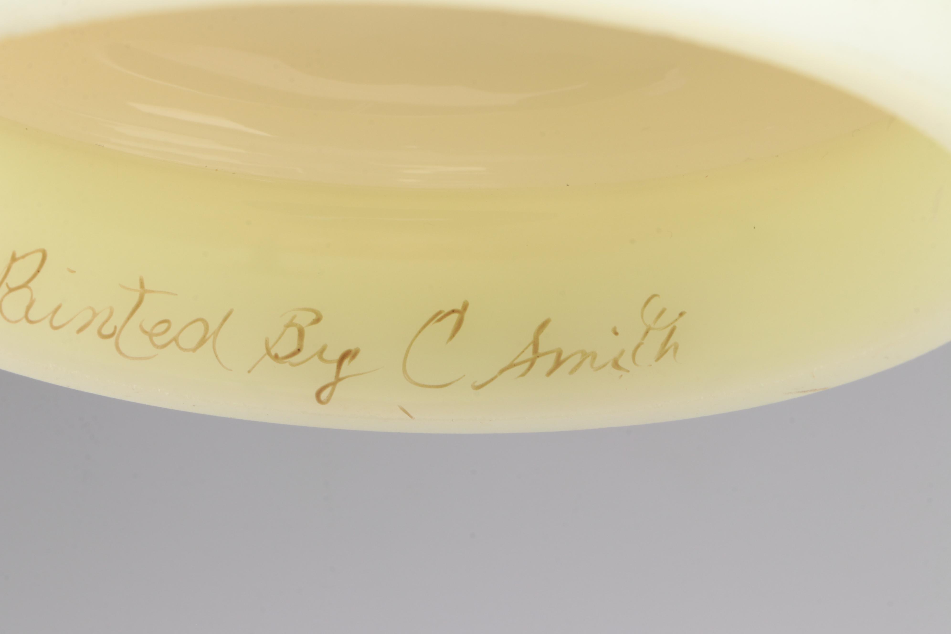 Brass Table Lamp with Fenton Hand-Painted Custard Glass Shade , Mid-20th C.