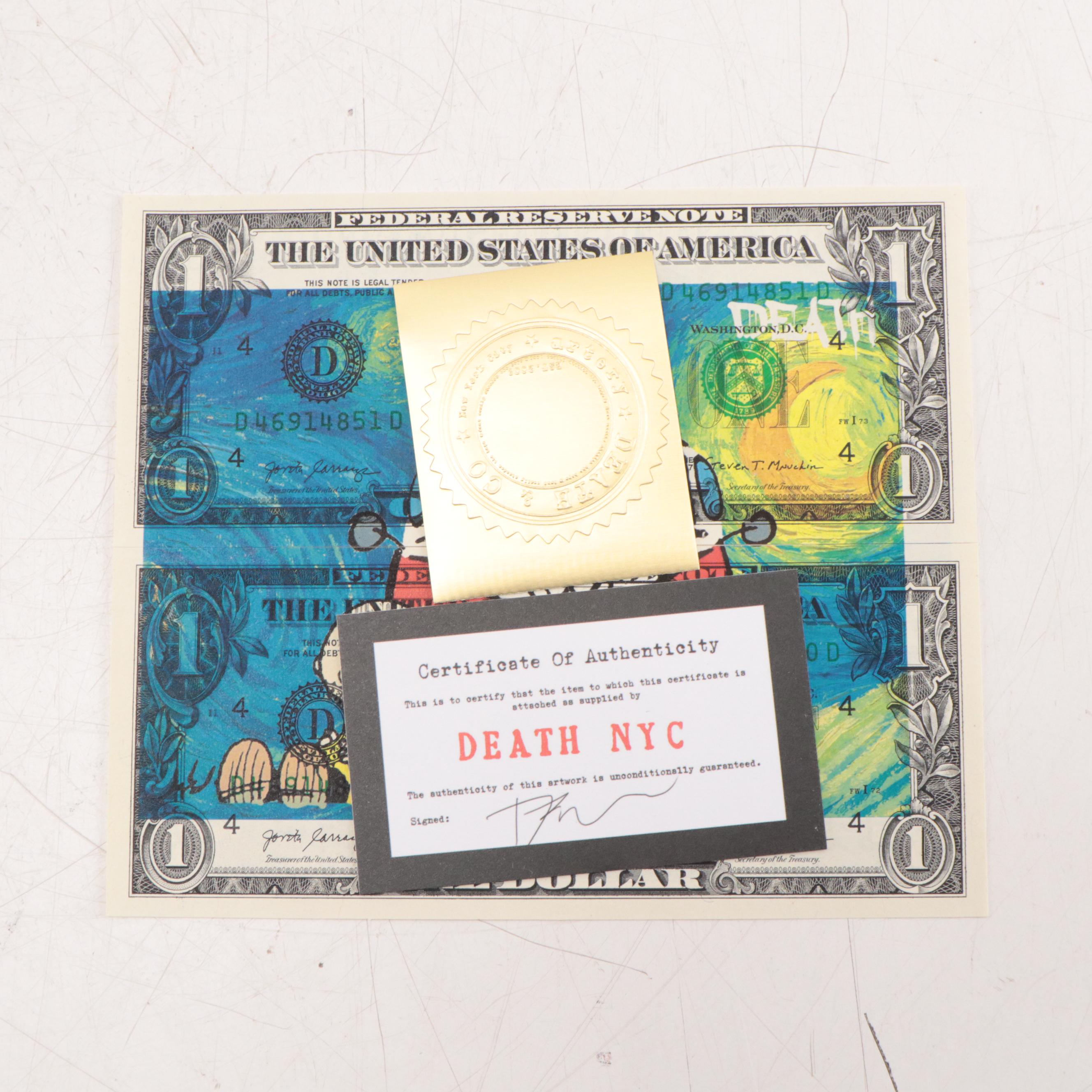 Death NYC Pop Art Graphic Print of Peanuts on Dollar Notes, 2022