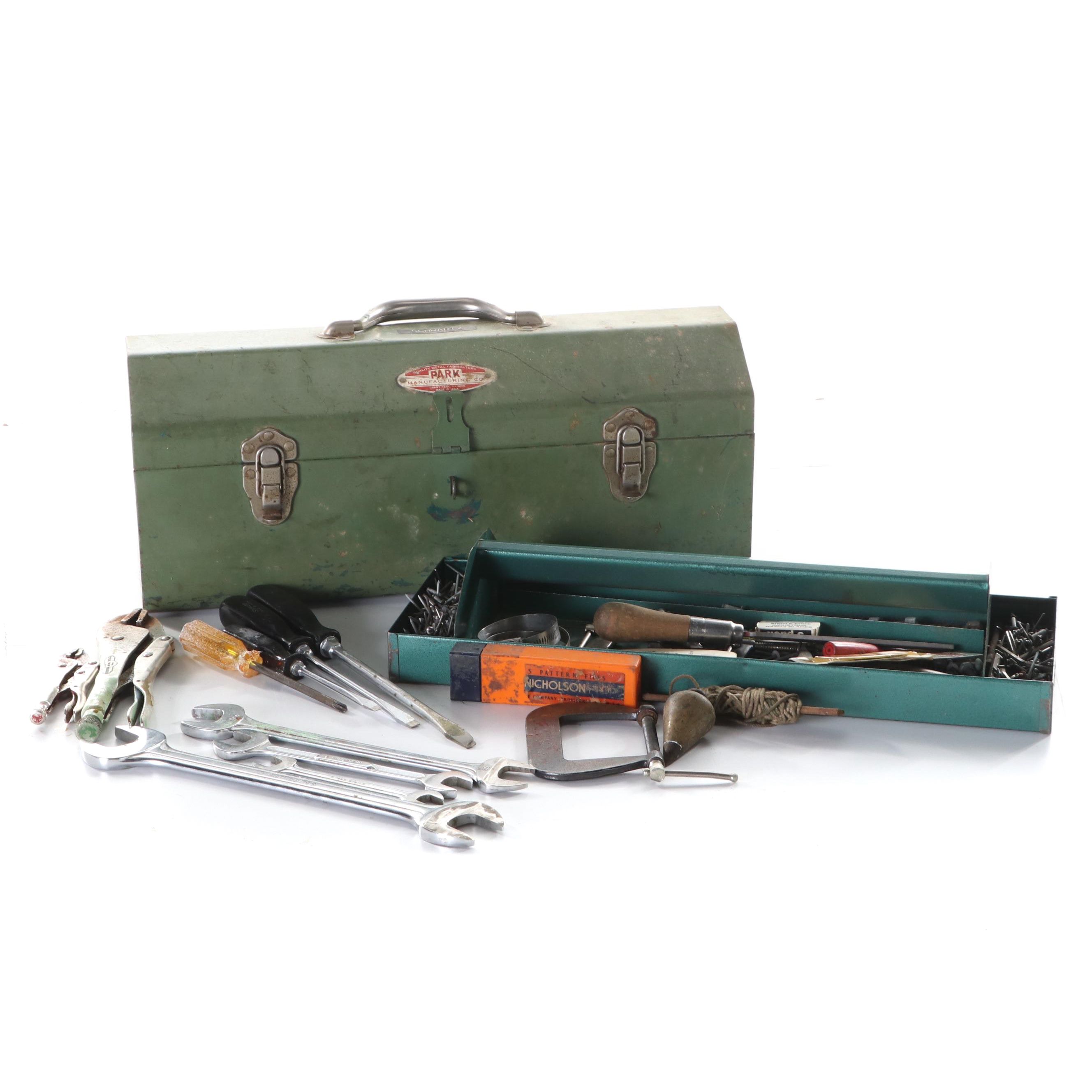 Park Manufacturing Co. Tool Box With Wrenches, Screwdrivers, and More Tools