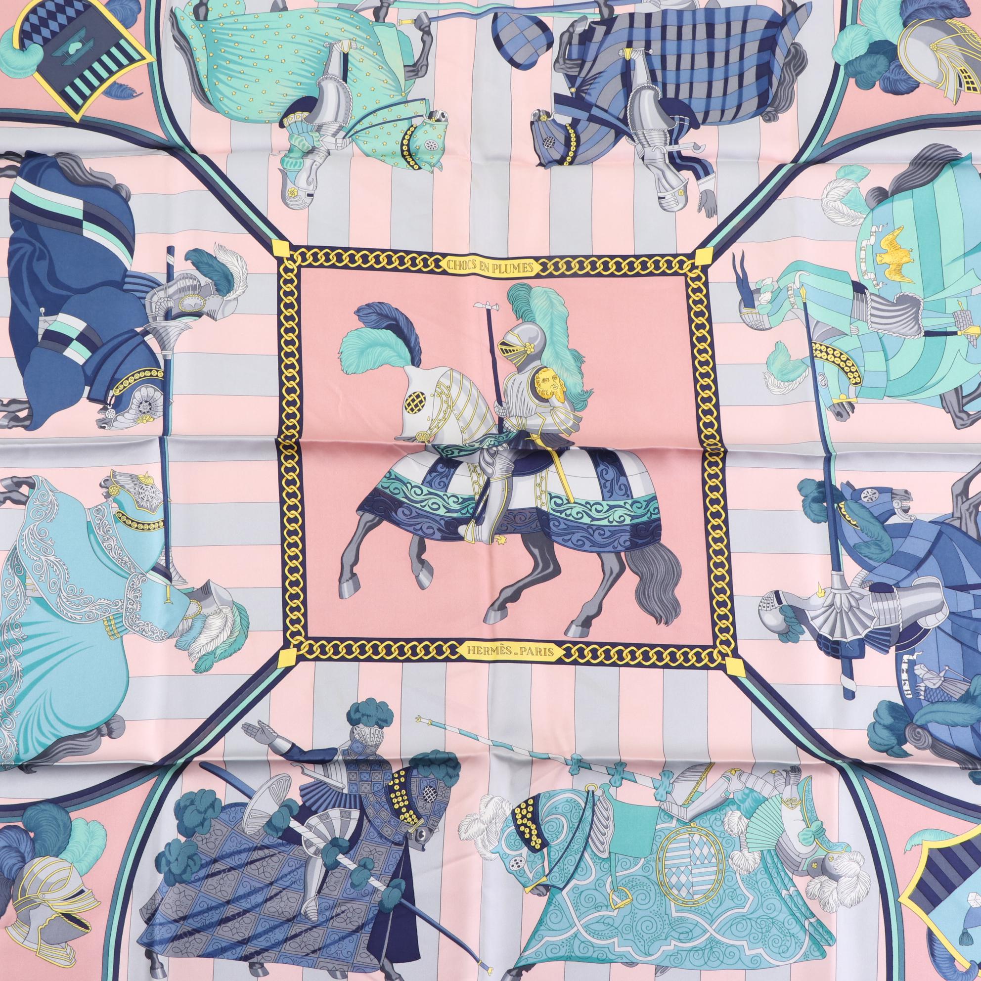 Hermès "Chocs En Plumes" Scarf 90 in Silk Twill