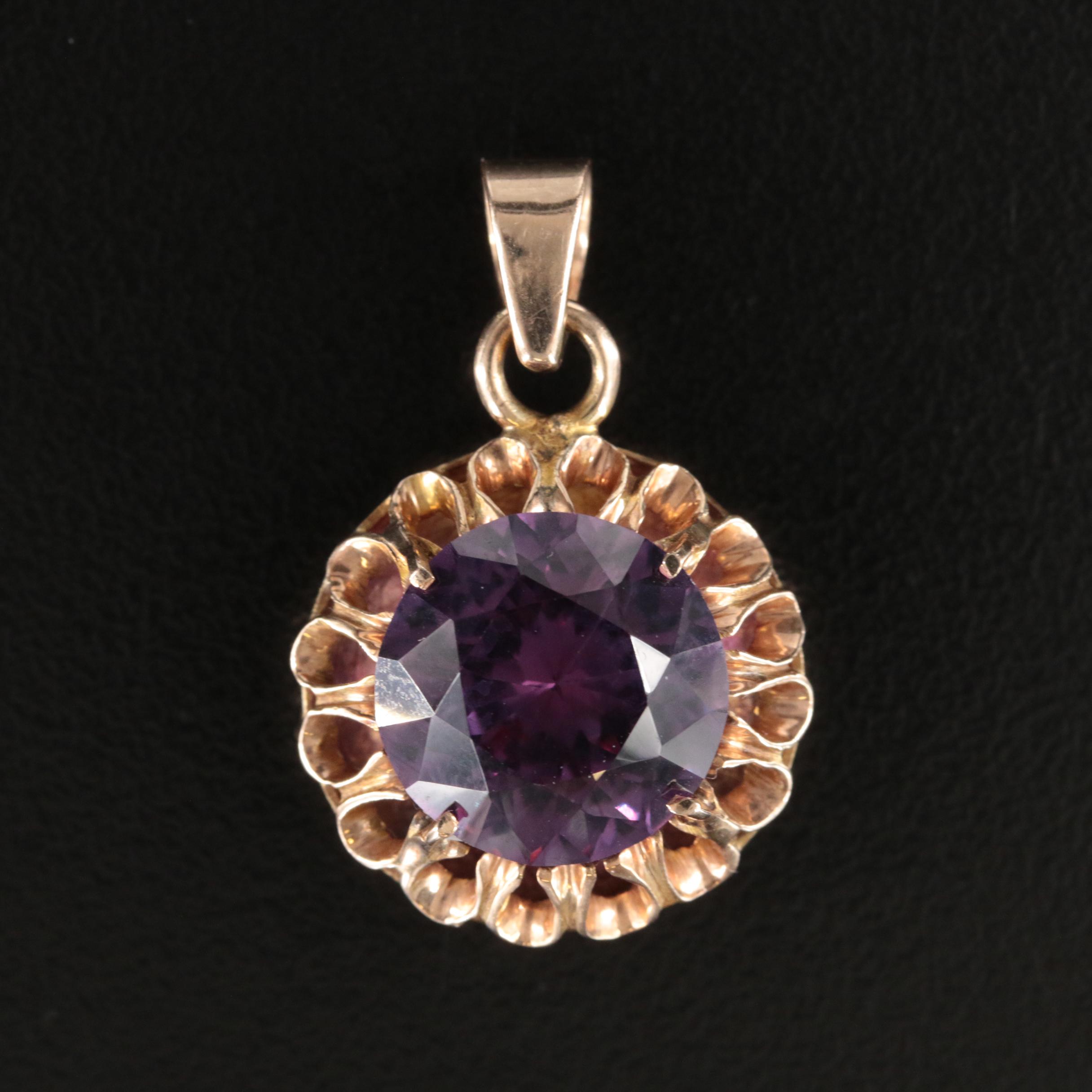 Vintage 10K Color Change Sapphire Openwork Pendant