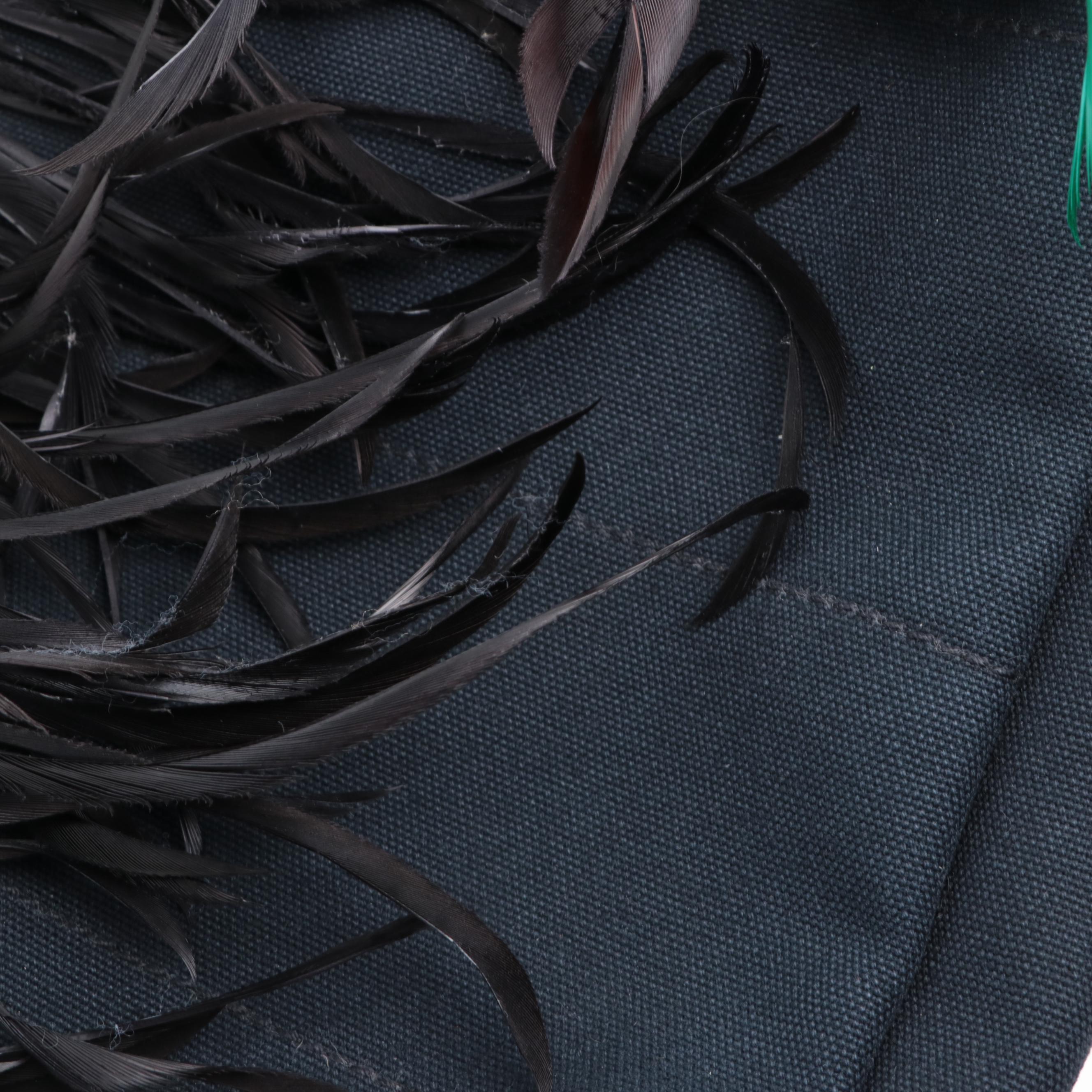 Prada Canapa Satchel in Navy Canvas with Feather Trim