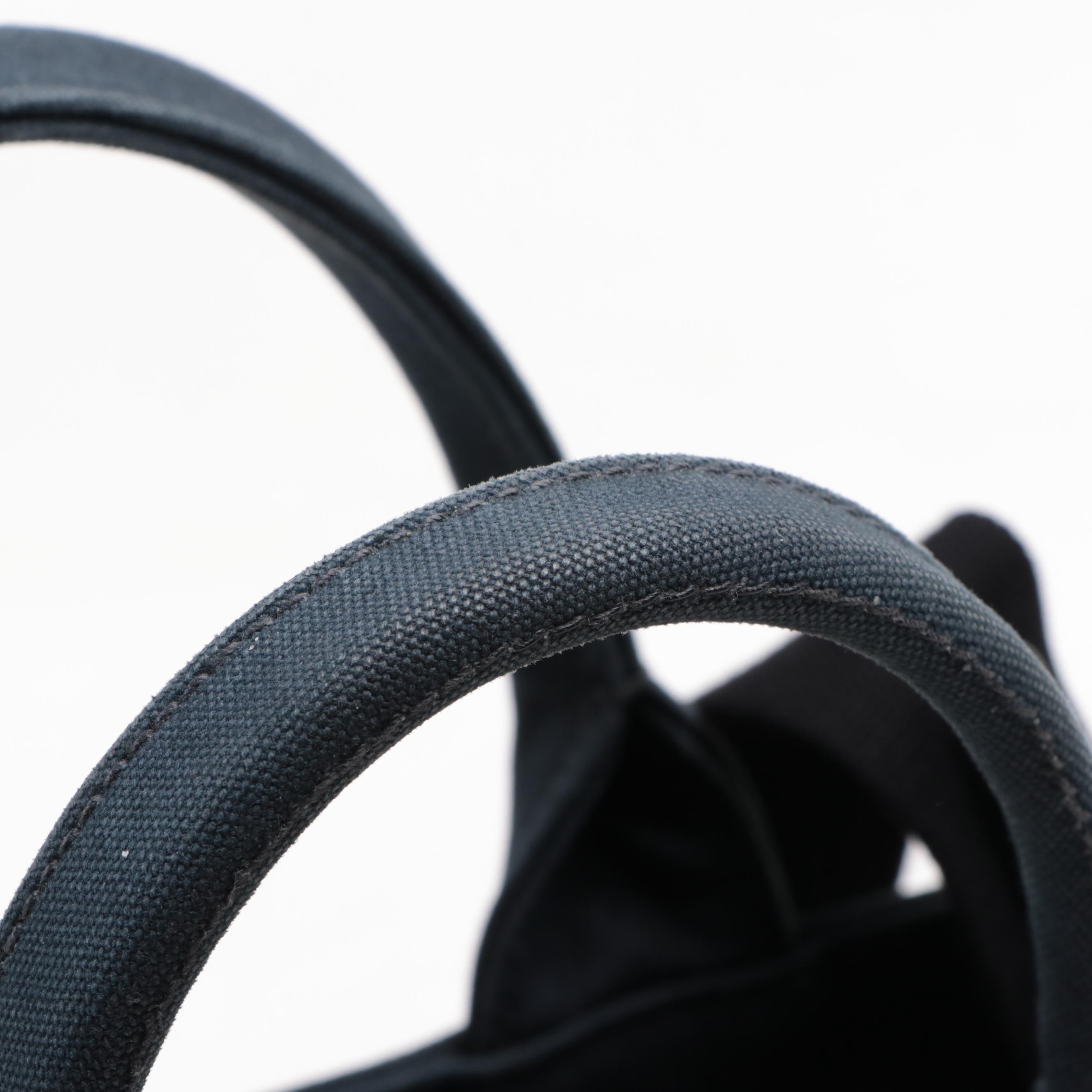 Prada Canapa Satchel in Navy Canvas with Feather Trim