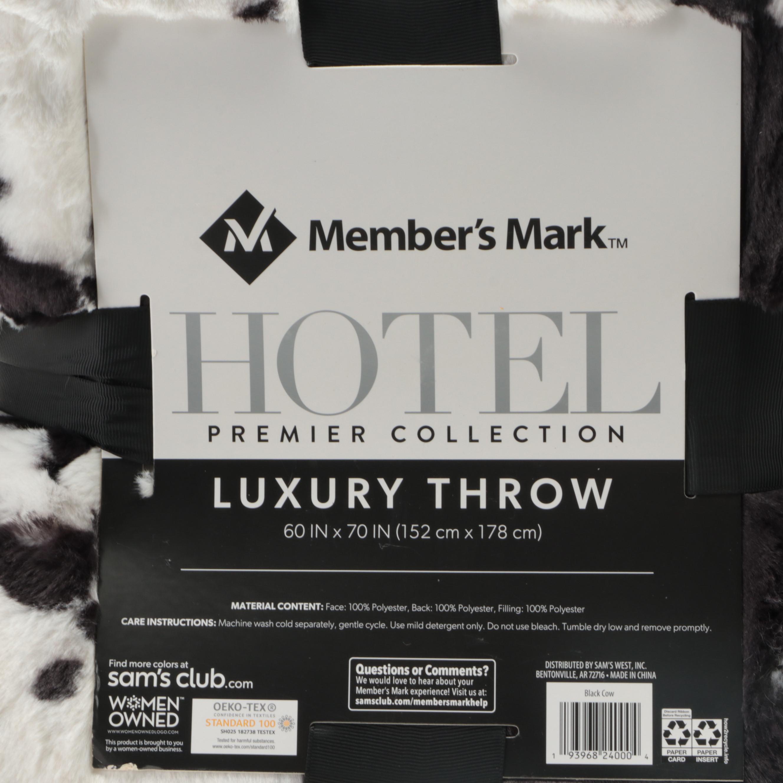 Member's Mark Hotel Premier Collection Luxury Throw Blanket in Black Cow
