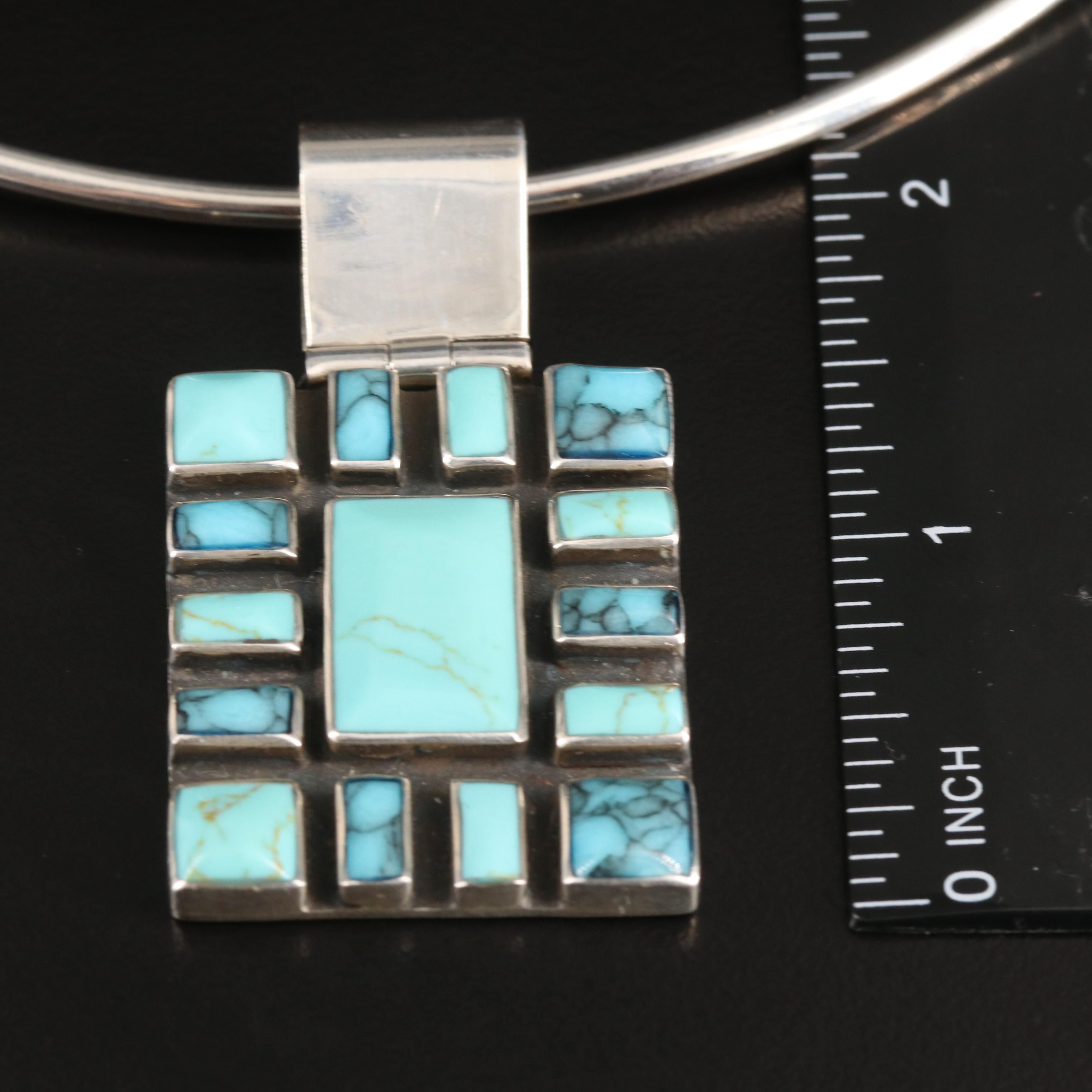 Southwestern Sterling Turquoise Pendant Collar