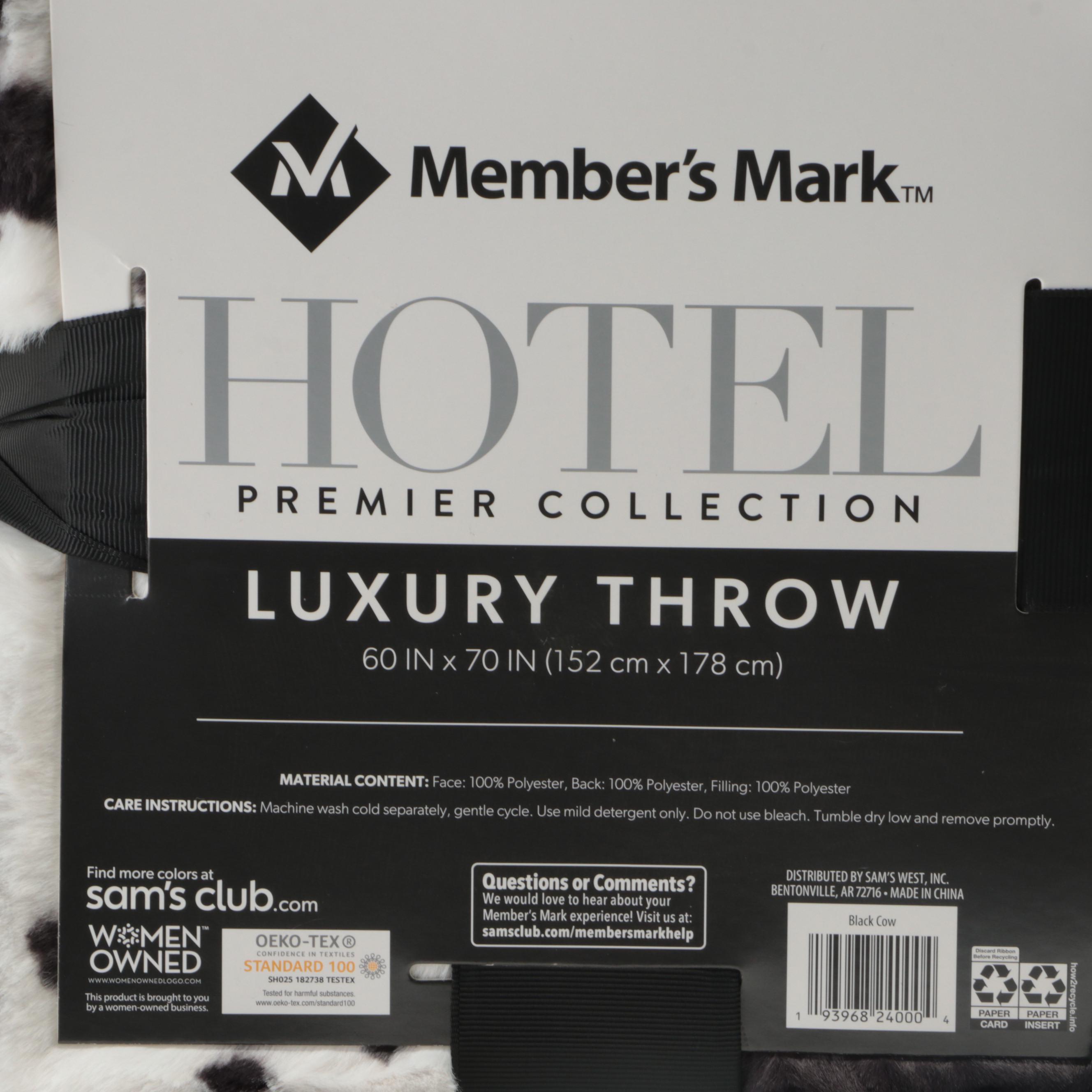 Member's Mark Hotel Premier Collection Luxury Throw in Black Cow