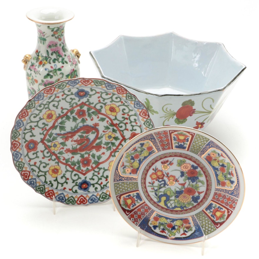 Italian Hand-Painted Faïence Bowl with Other East Asian Porcelain Tableware