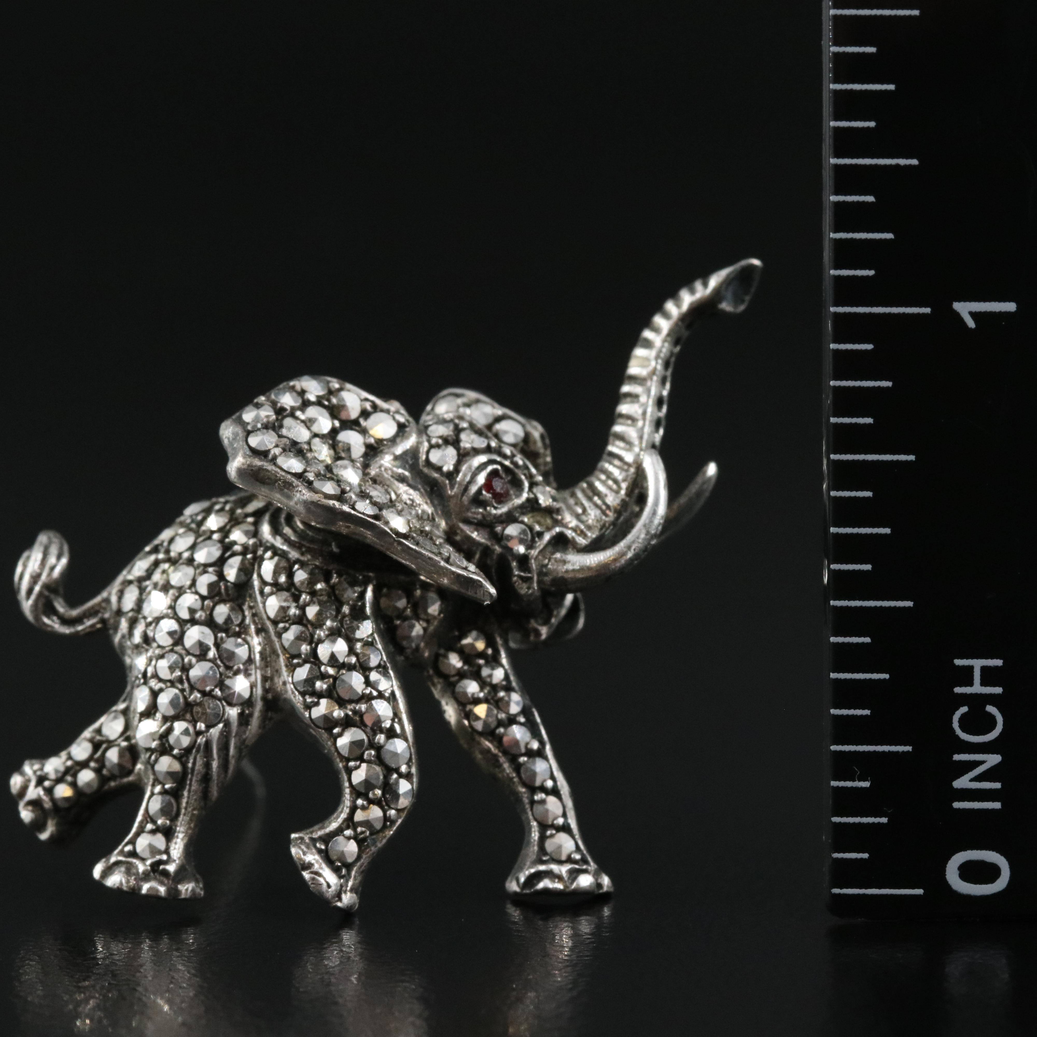 Sterling Glass Cut Steel Lucky Elephant Brooch