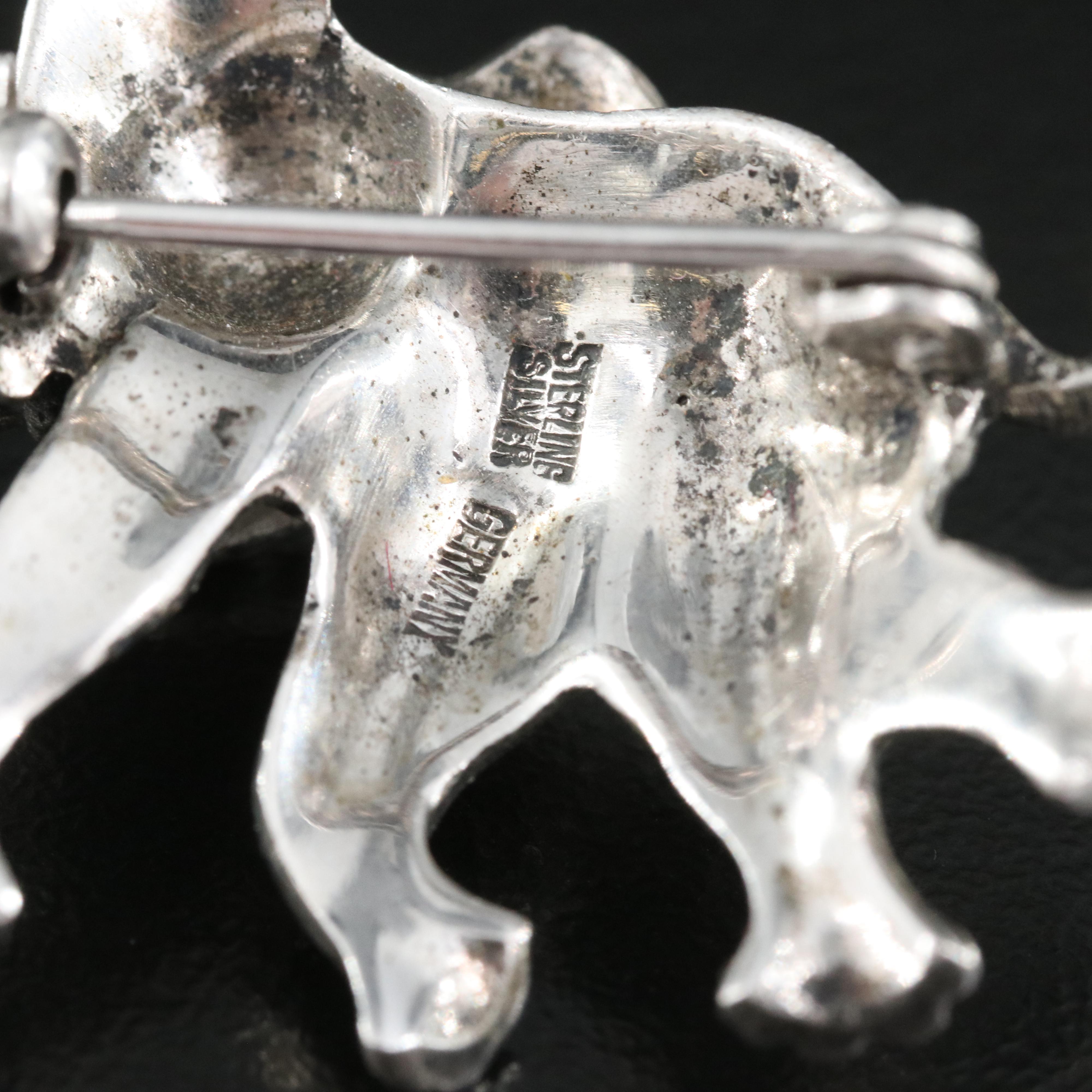 Sterling Glass Cut Steel Lucky Elephant Brooch