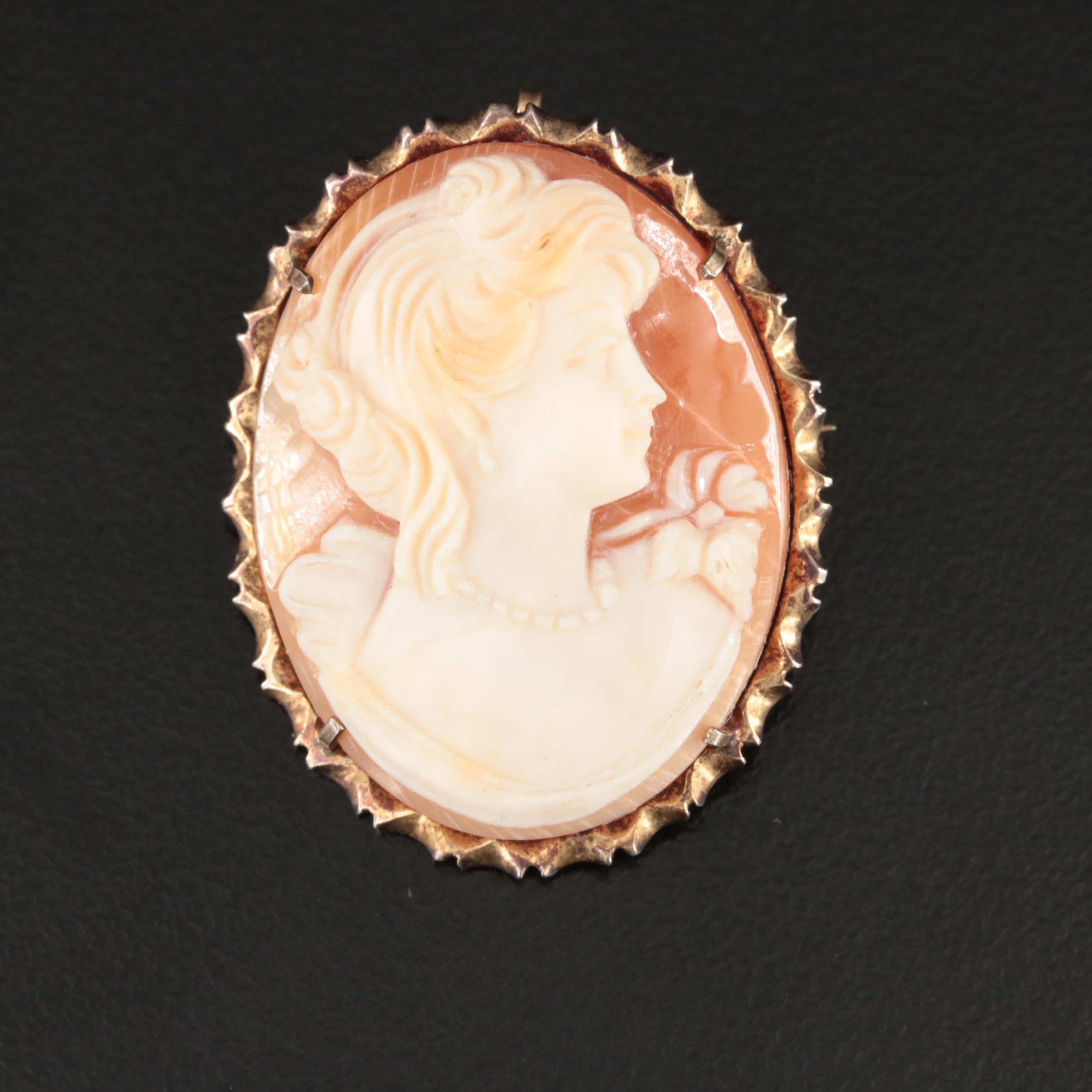 Vinatge Carved Shell Cameo Converter Brooch
