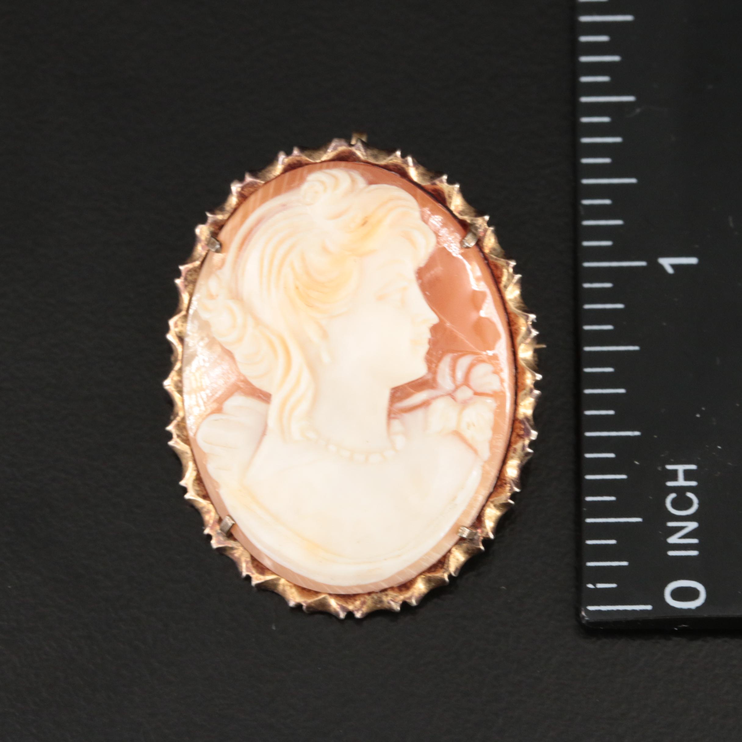 Vinatge Carved Shell Cameo Converter Brooch