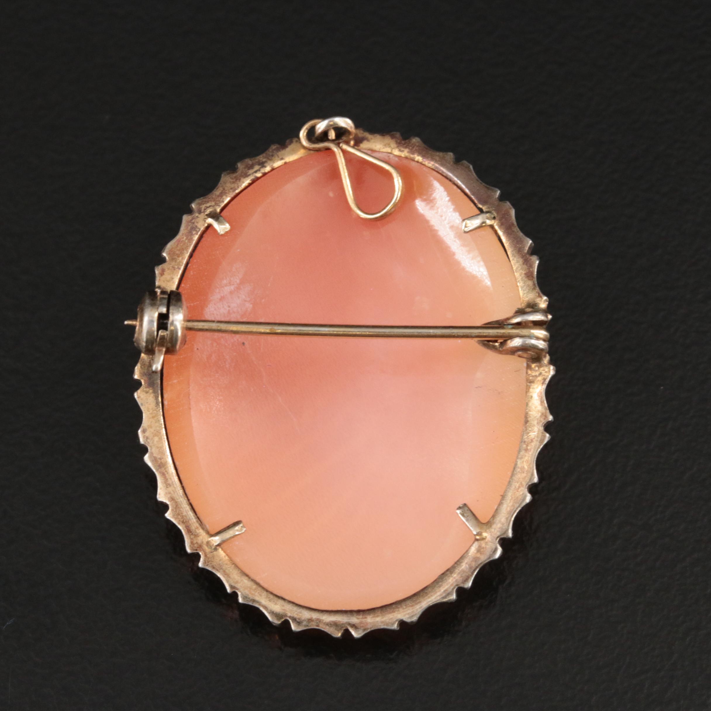 Vinatge Carved Shell Cameo Converter Brooch