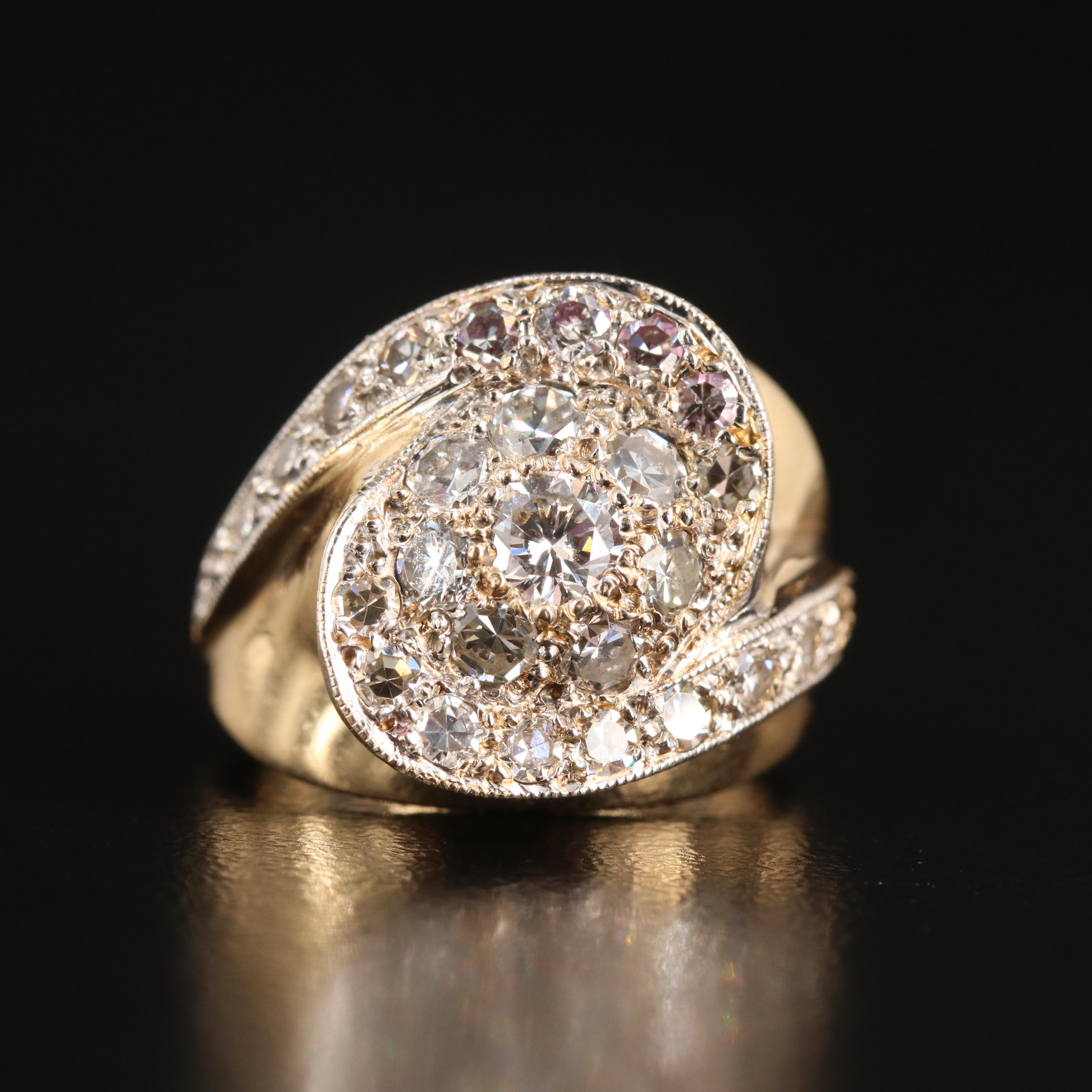 Vintage 14K 0.96 CTW Diamond Spiral Ring