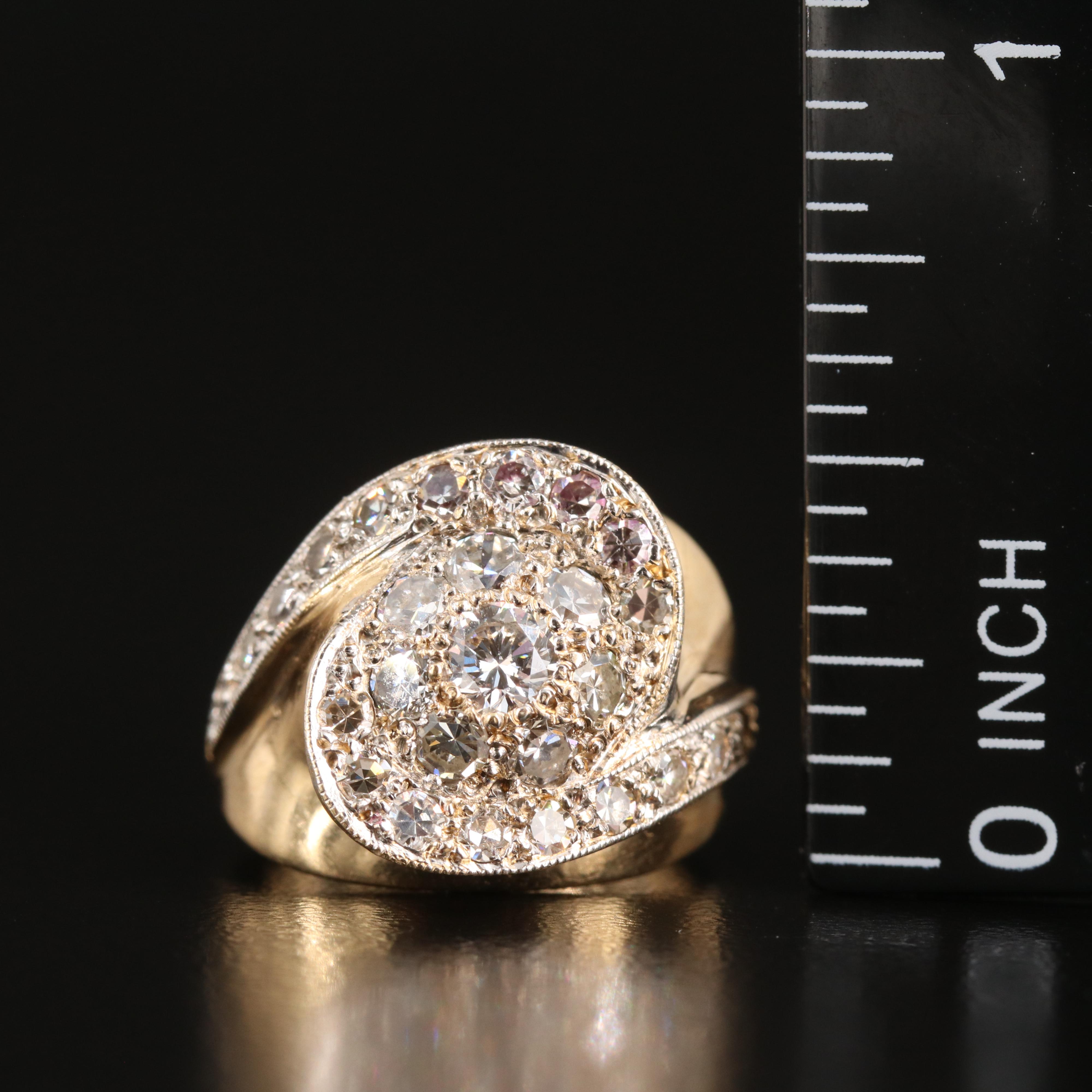 Vintage 14K 0.96 CTW Diamond Spiral Ring