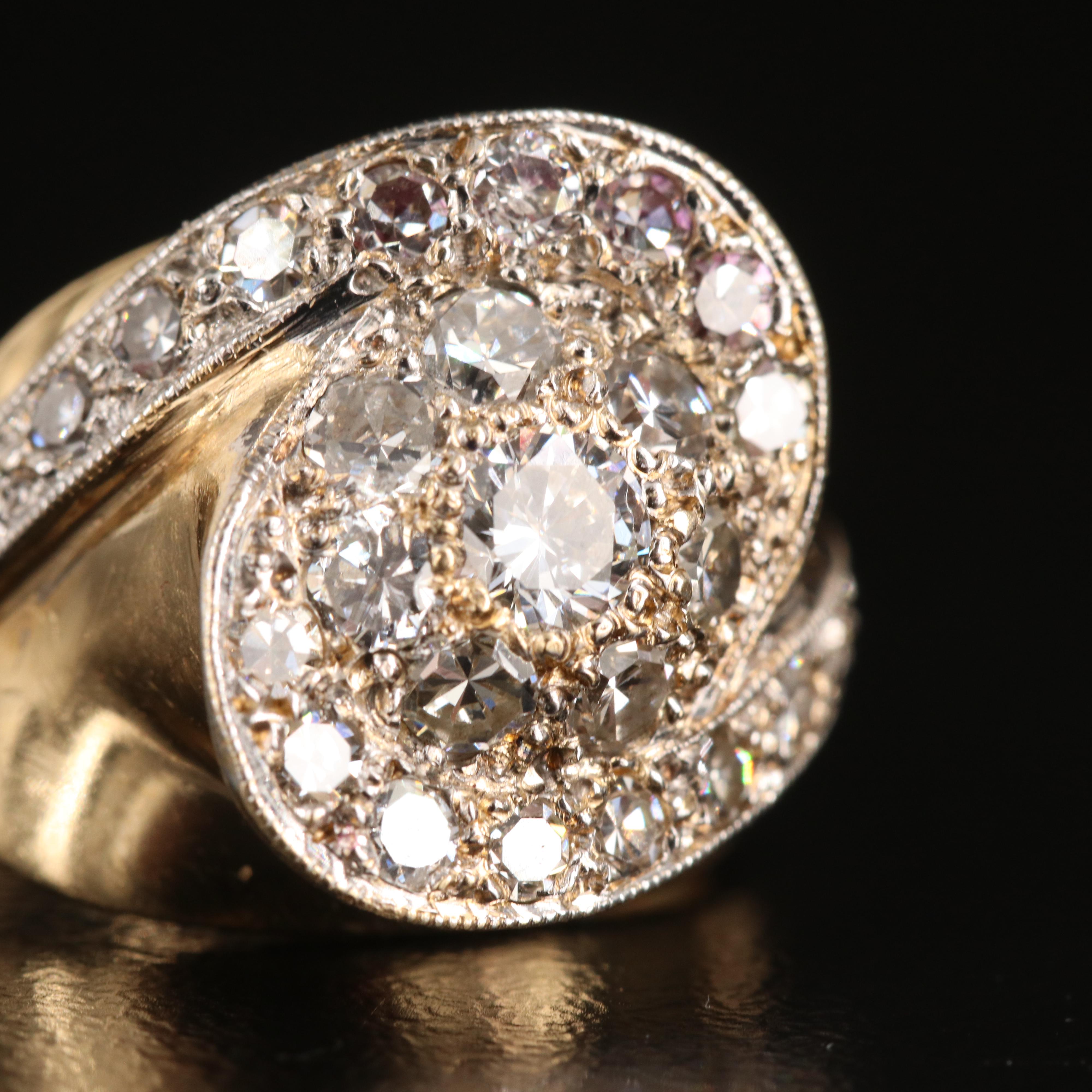 Vintage 14K 0.96 CTW Diamond Spiral Ring