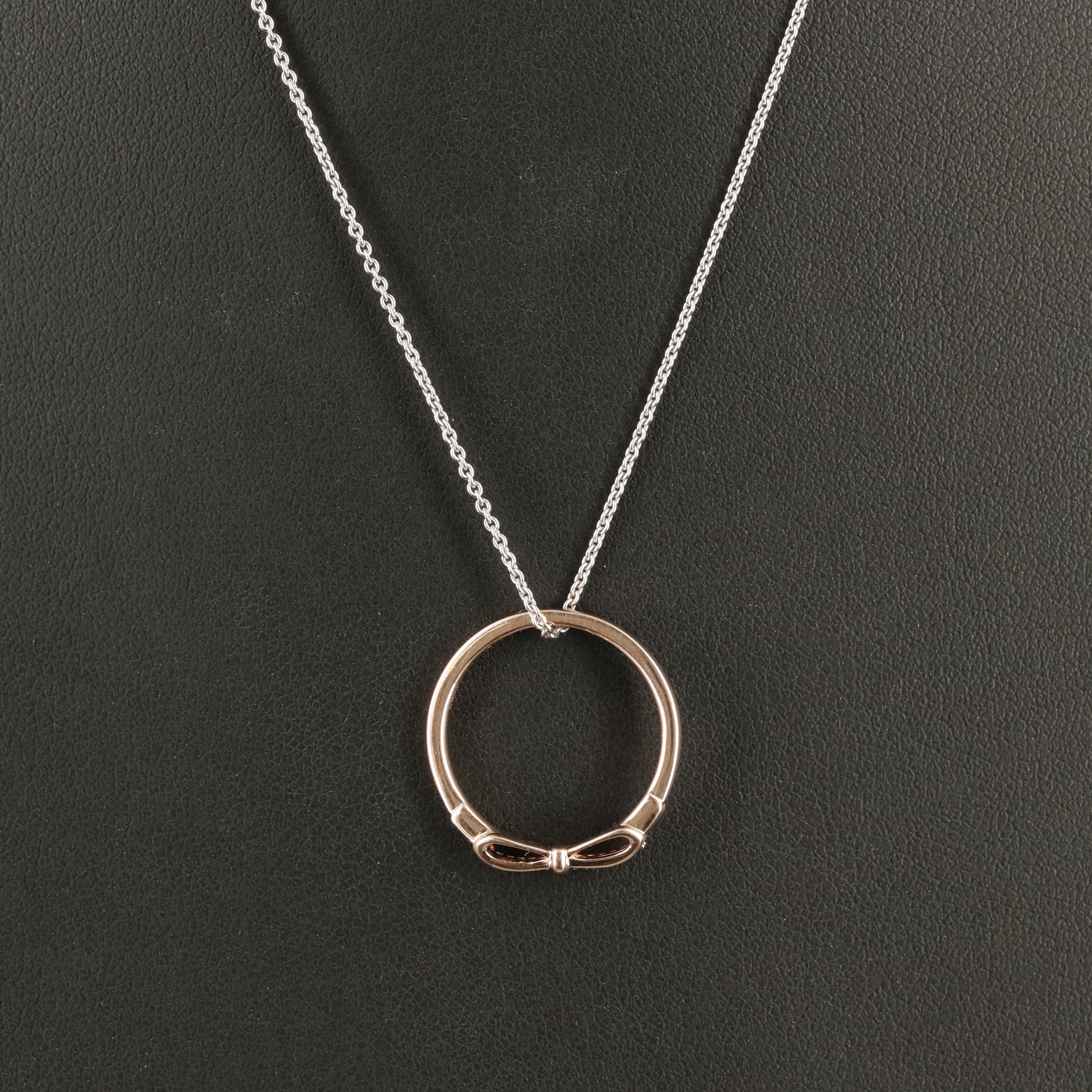 10K 0.02 CTW Diamond Bow Poesy Ring on Sterling Cable Chain Necklace