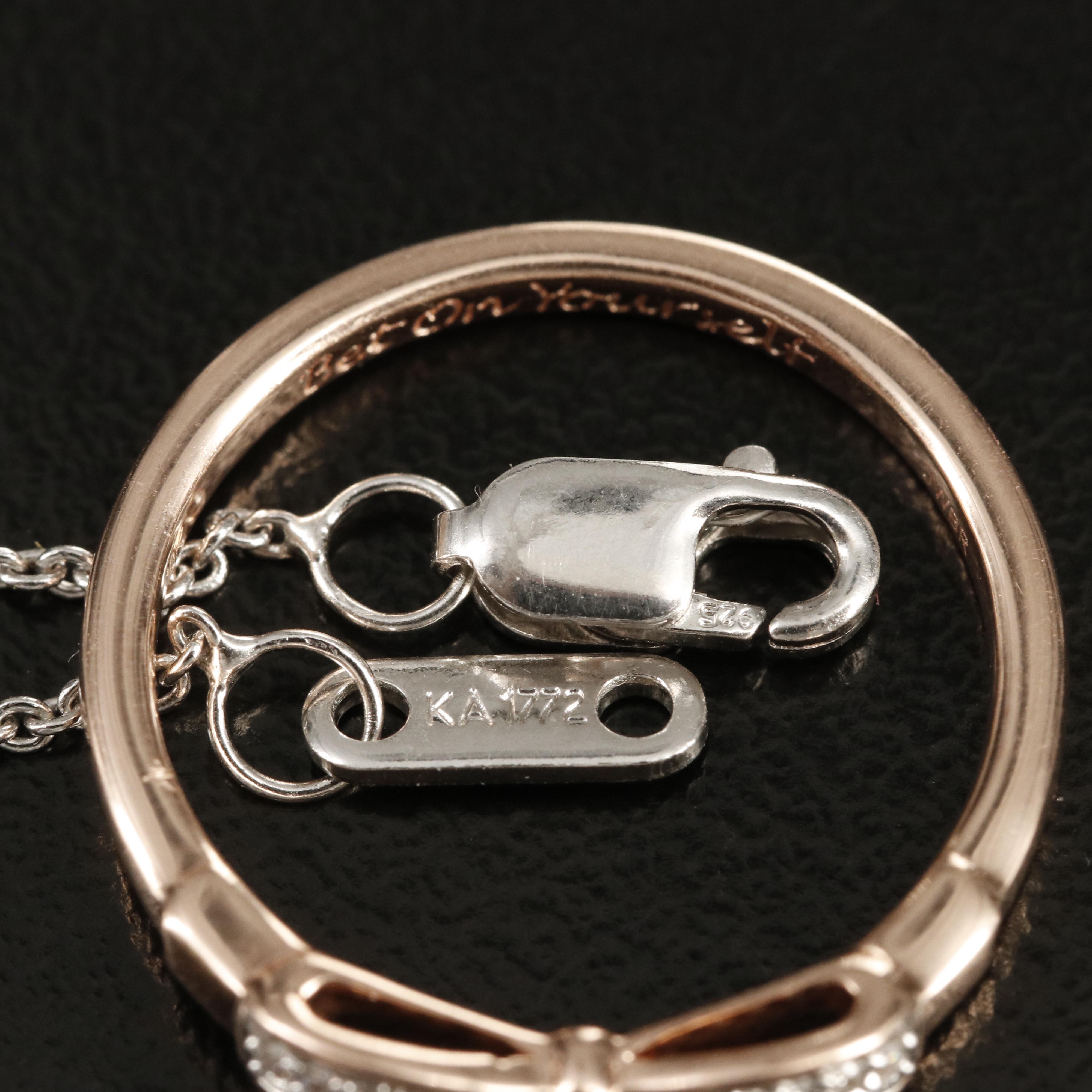 10K 0.02 CTW Diamond Bow Poesy Ring on Sterling Cable Chain Necklace