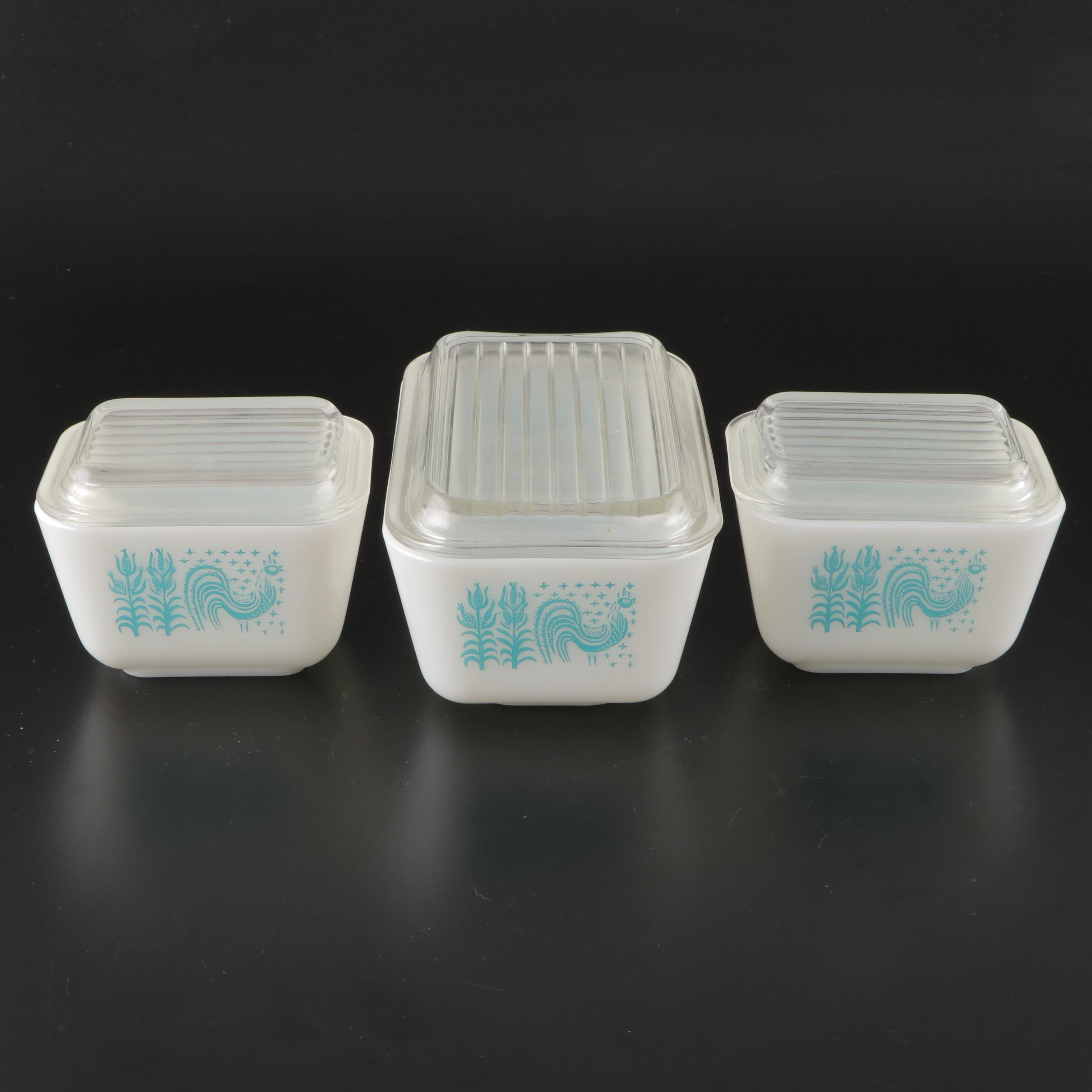 Pyrex "Butterprint" Refrigerator Dishes with Other Bakeware and Carafes