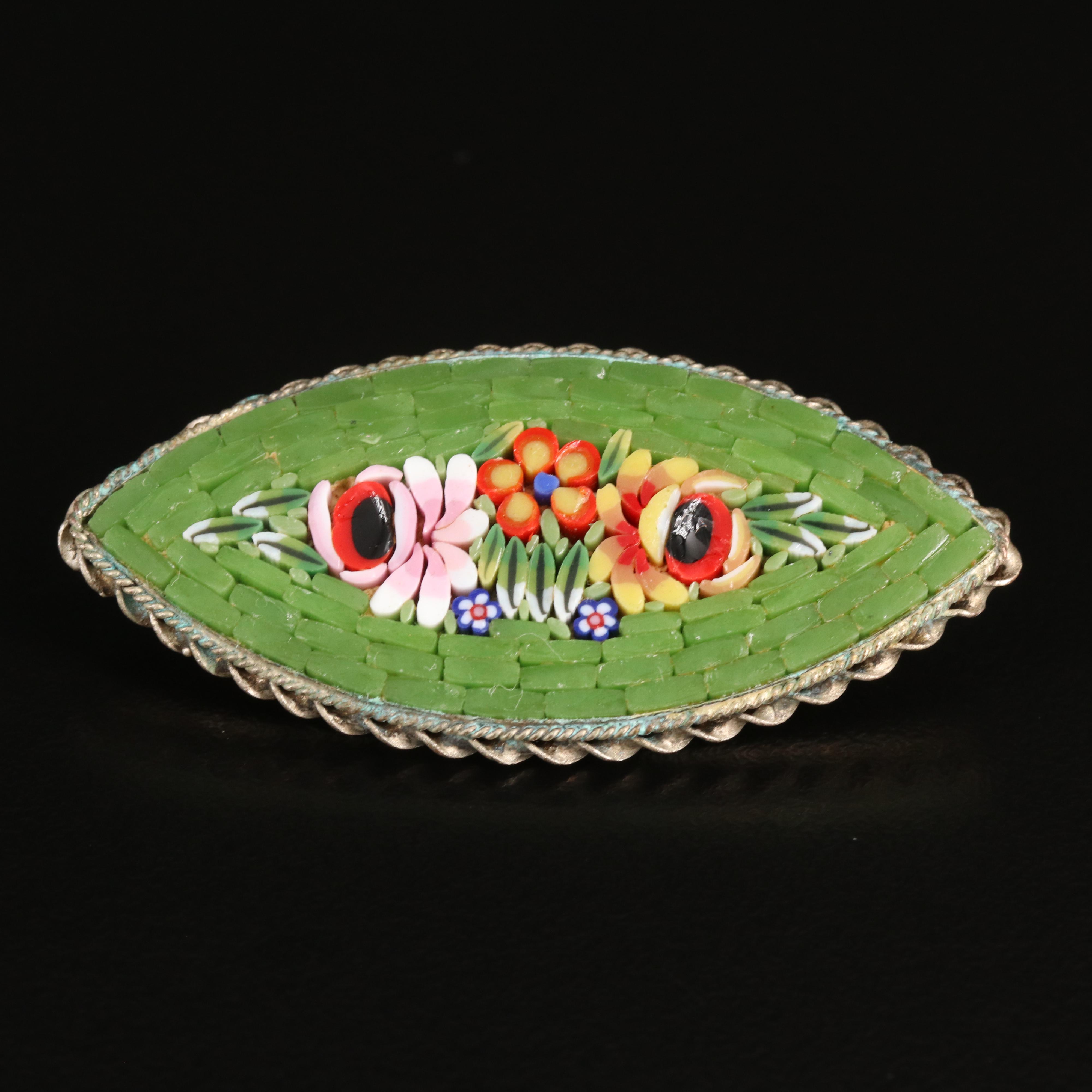 Vintage Micromosaic Navette Brooch