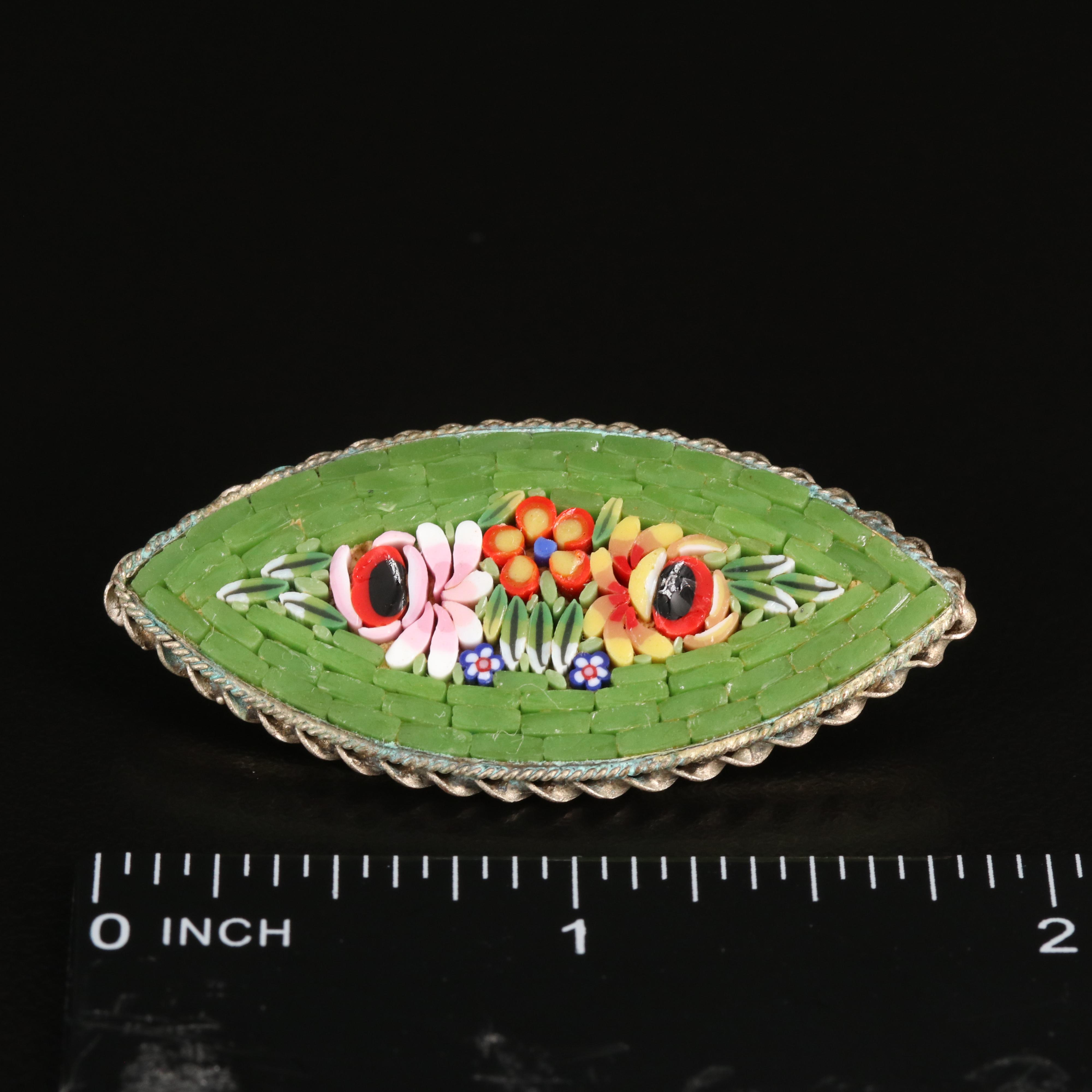 Vintage Micromosaic Navette Brooch