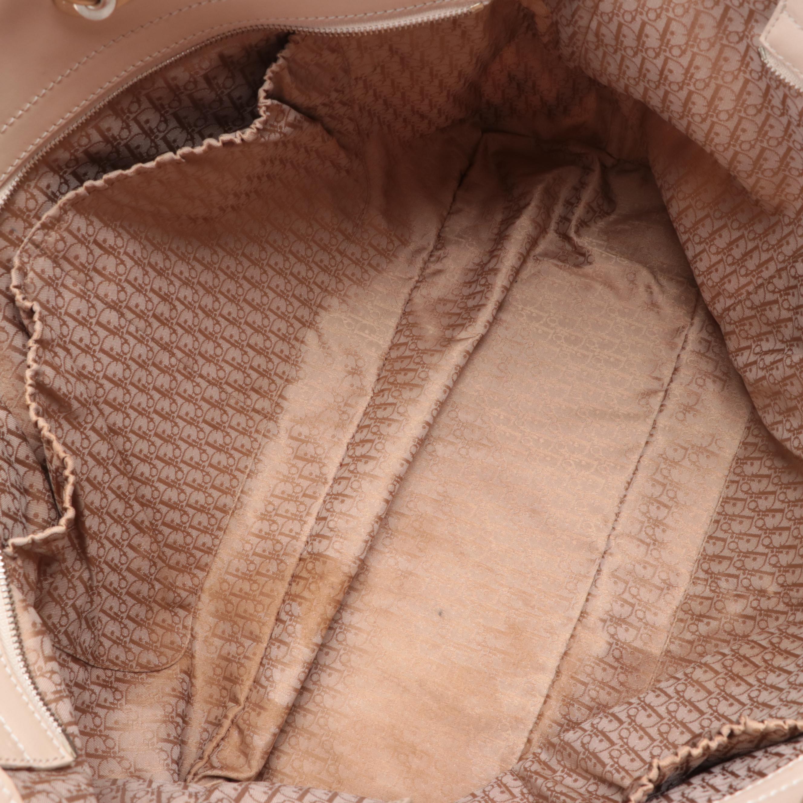 Christian Dior Large Tote Bag in Printed Canvas and Leather Trim