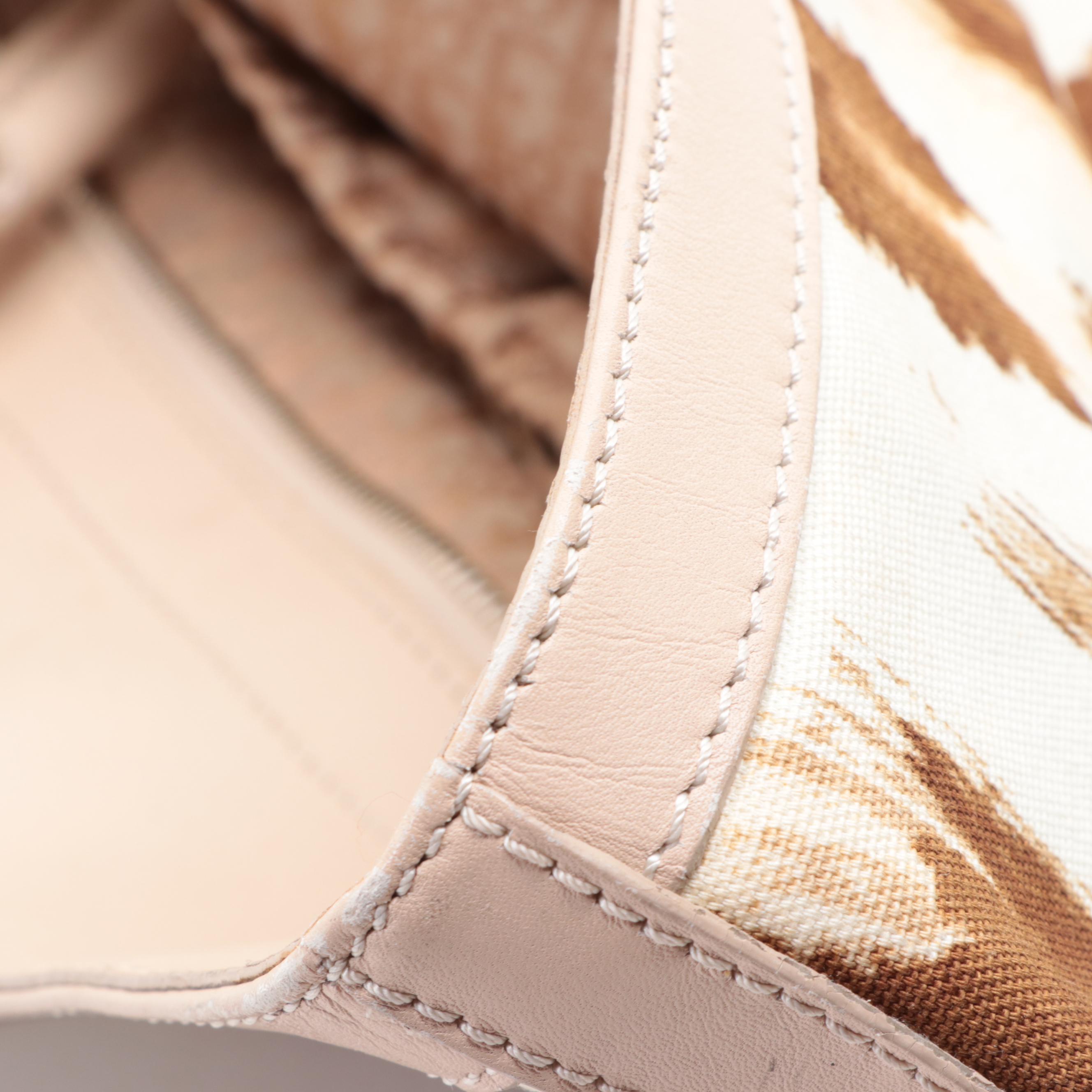 Christian Dior Large Tote Bag in Printed Canvas and Leather Trim