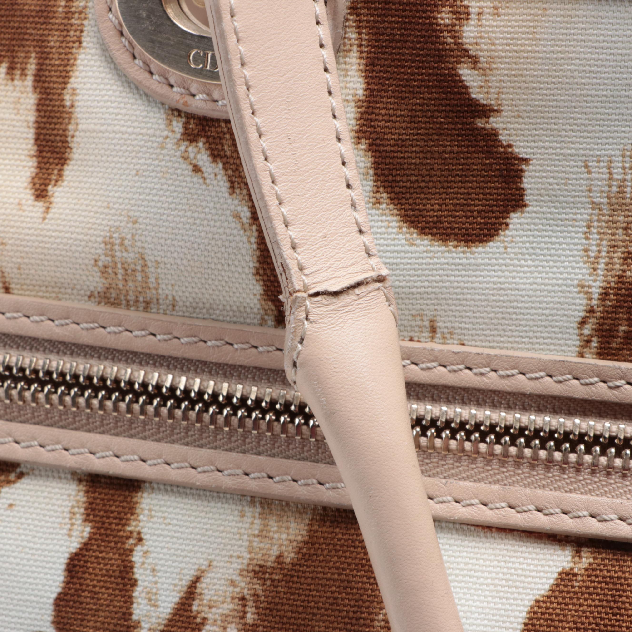 Christian Dior Large Tote Bag in Printed Canvas and Leather Trim