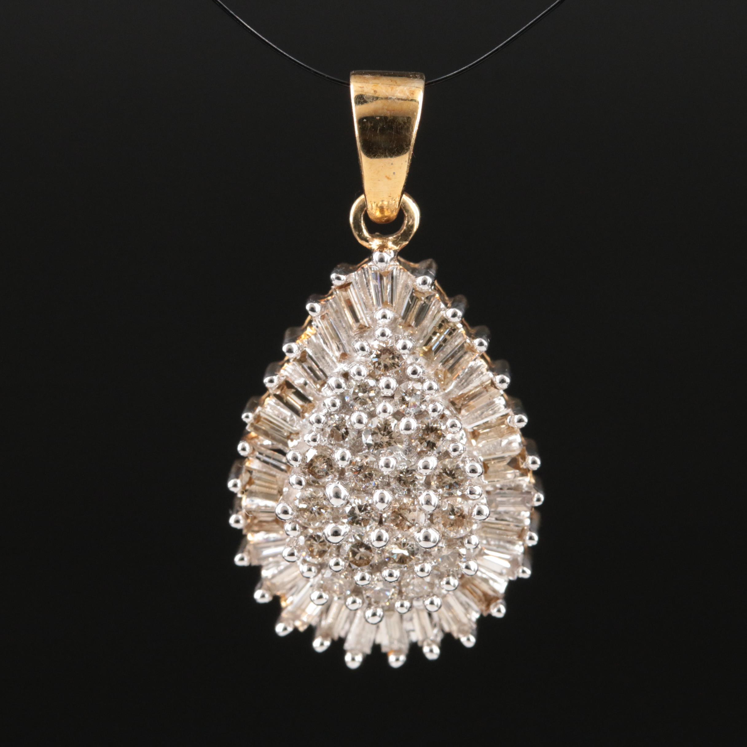 10K 1.00 CTW Diamond Cluster Pendant