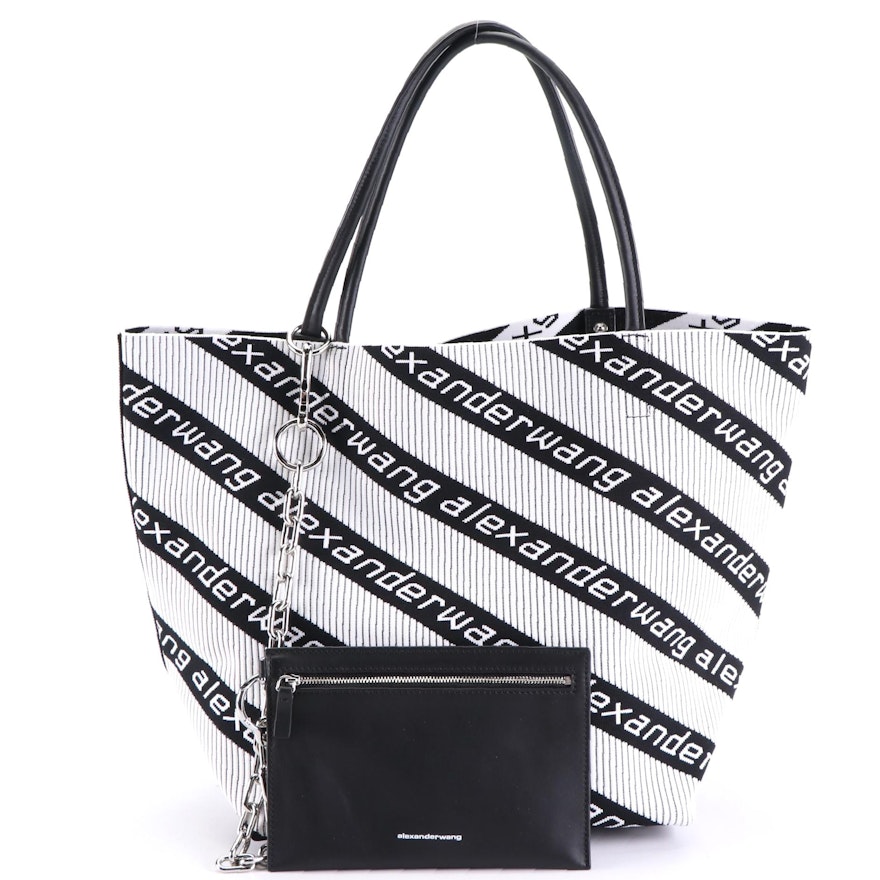 Alexander Wang Roxy Logo Knit Tote with Detachable Black Leather Zip Pouch