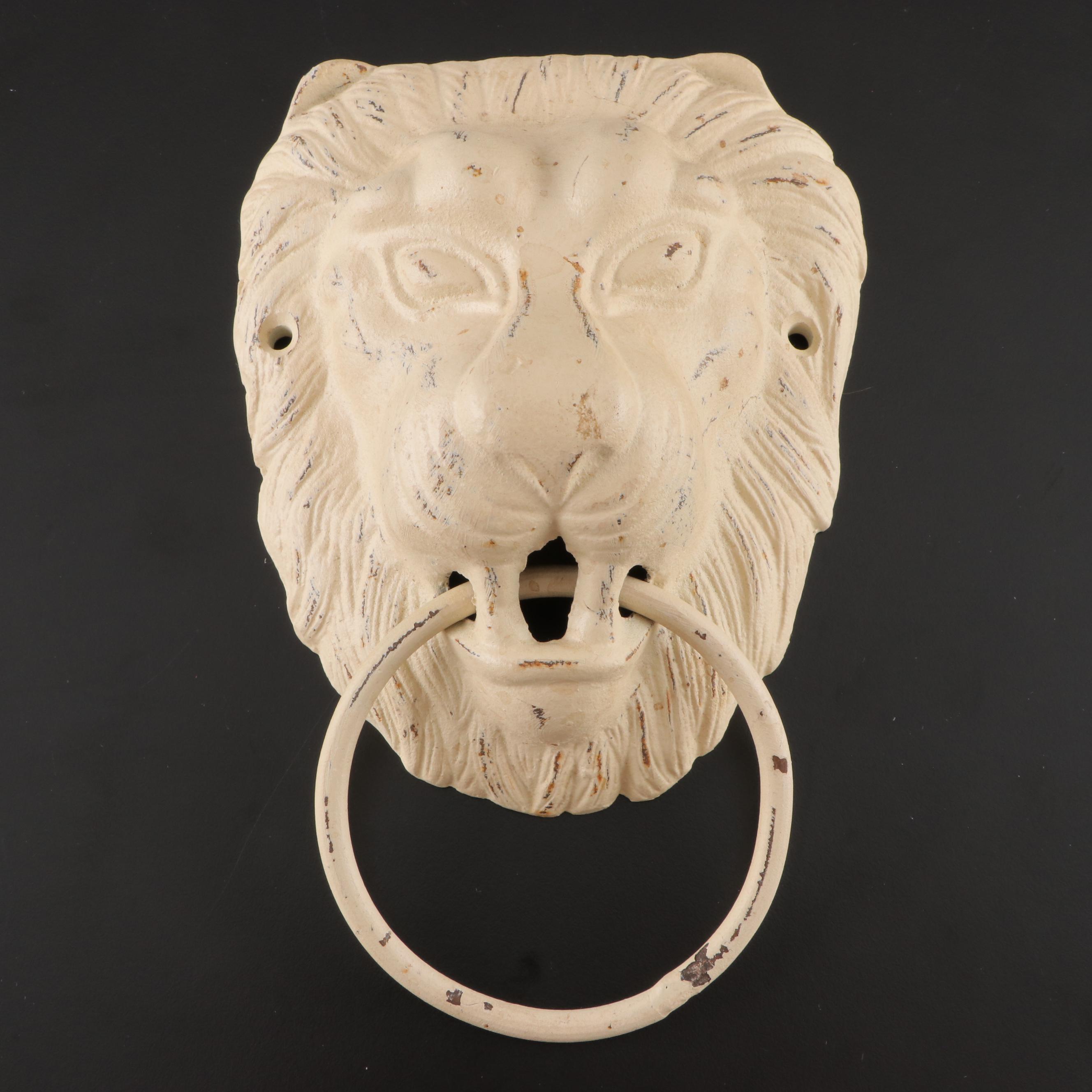 White-Painted Cast Iron Lion's Head Door Knocker