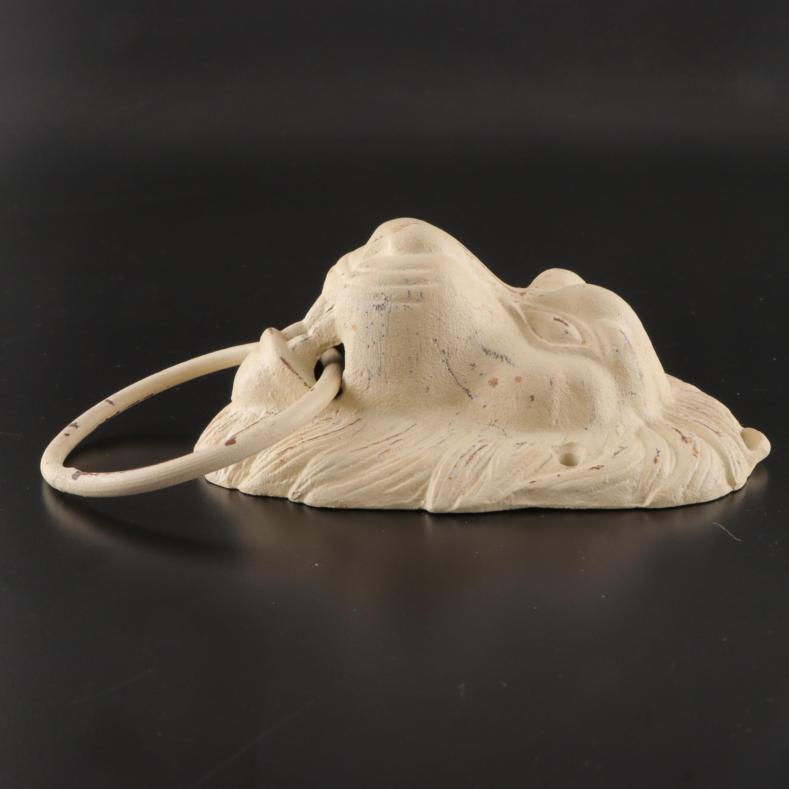 White-Painted Cast Iron Lion's Head Door Knocker