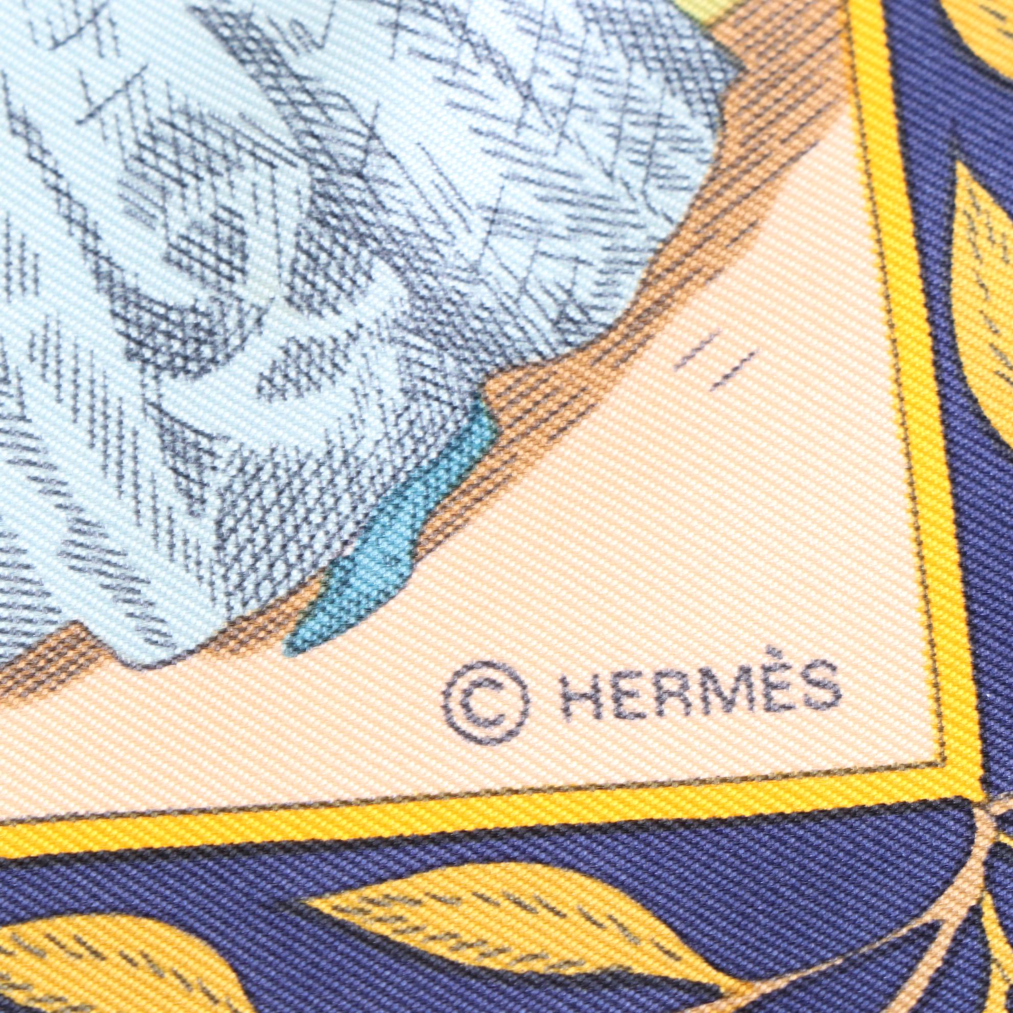 Hermès "Coiffes Normandes" Scarf 90 in Silk Twill